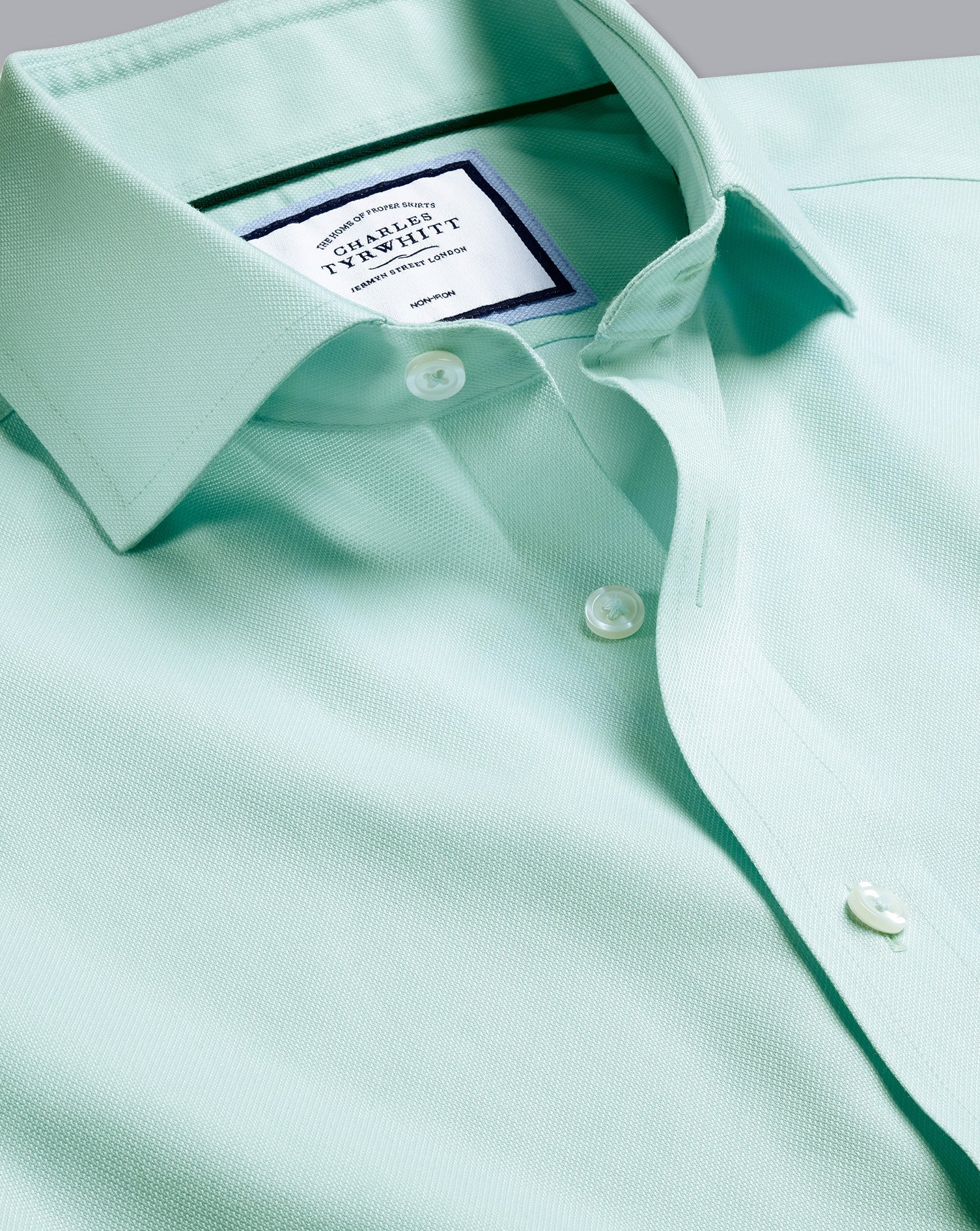Men's Charles Tyrwhitt Cutaway Collar Non-Iron Regent Weave Dress Shirt - Green Single Cuff Size Sma