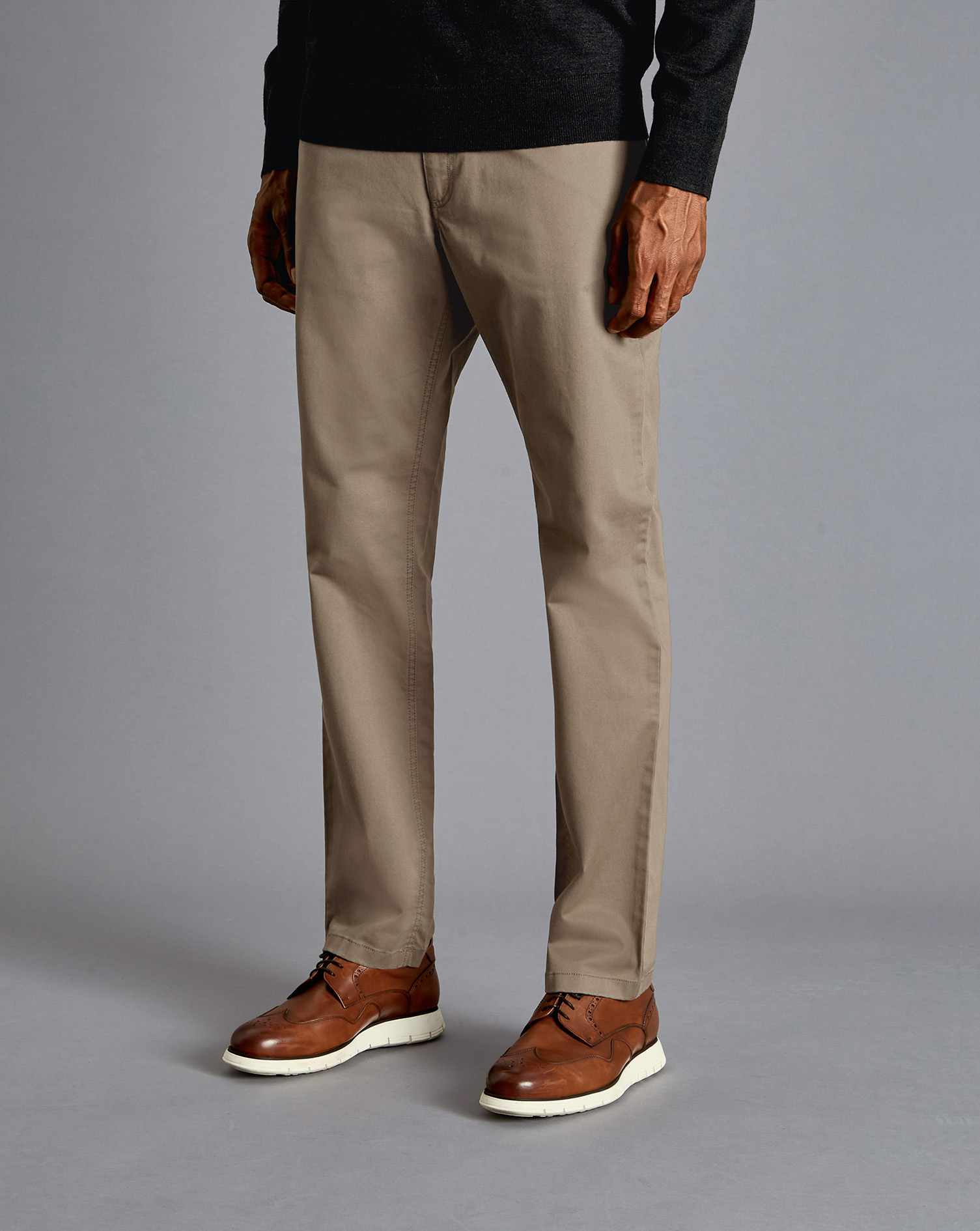 Men's Charles Tyrwhitt Stretch 5-Pocket Trousers - Mocha Brown Size W30 L30 Cotton
