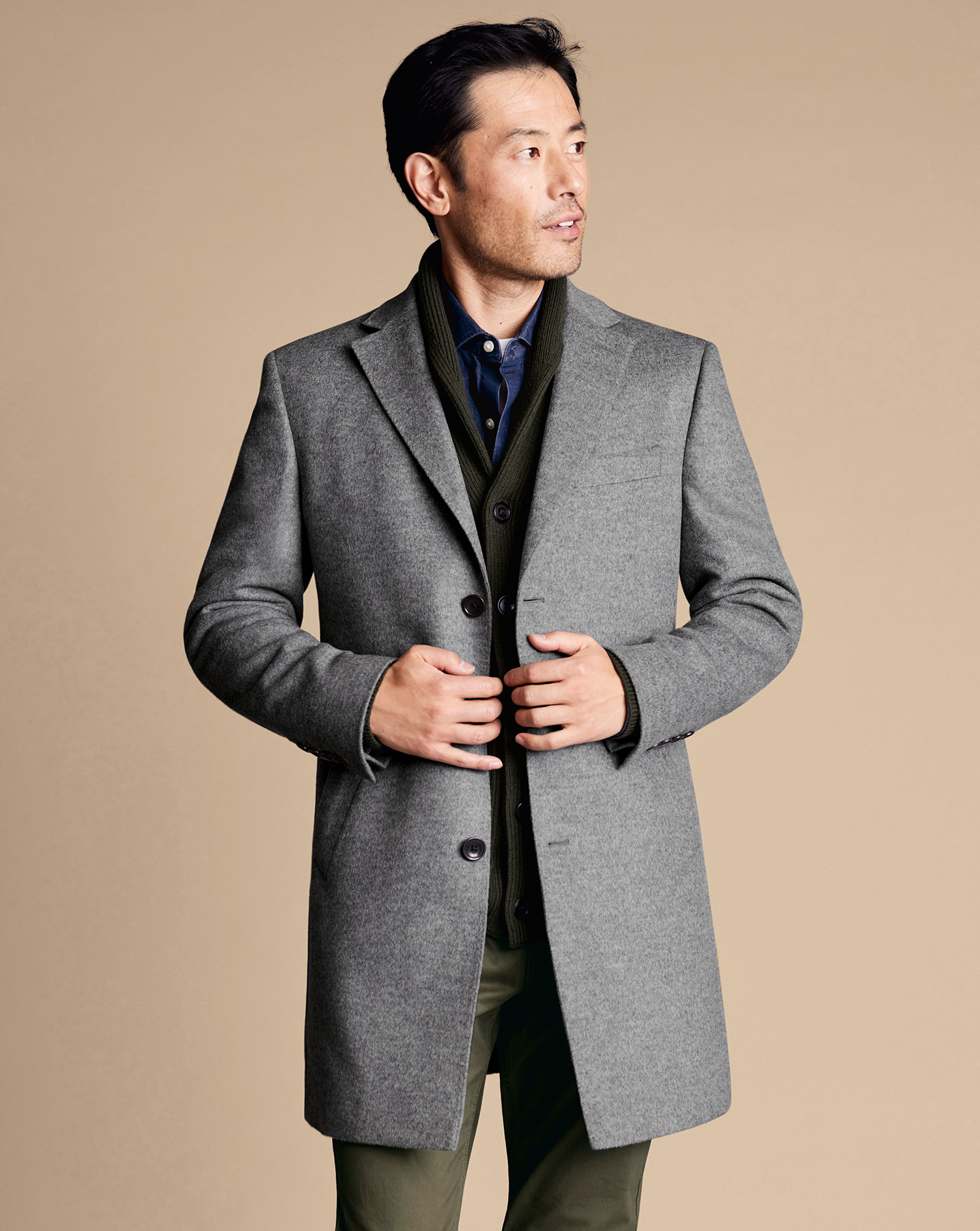 Men's Charles Tyrwhitt Overna coat - Light Grey Size 46R Wool
