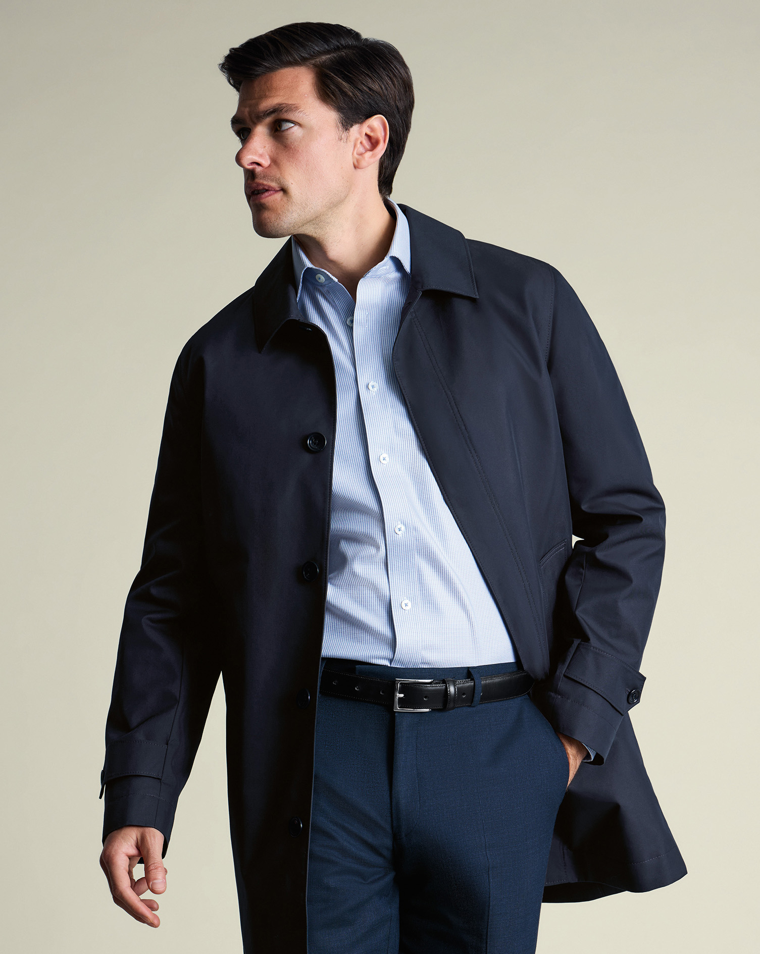 Men's Charles Tyrwhitt Showerproof Rainna coat - Navy Blue Size 44R Cotton
