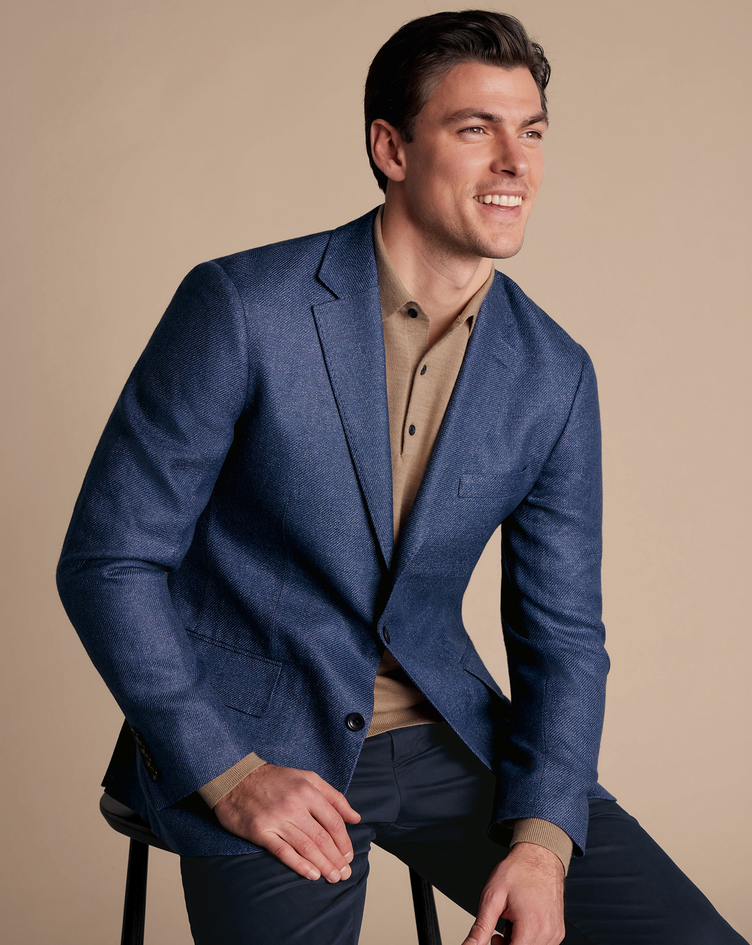 Men's Charles Tyrwhitt British Luxury Twill na Jacket - Ocean Blue Size 48L Linen
