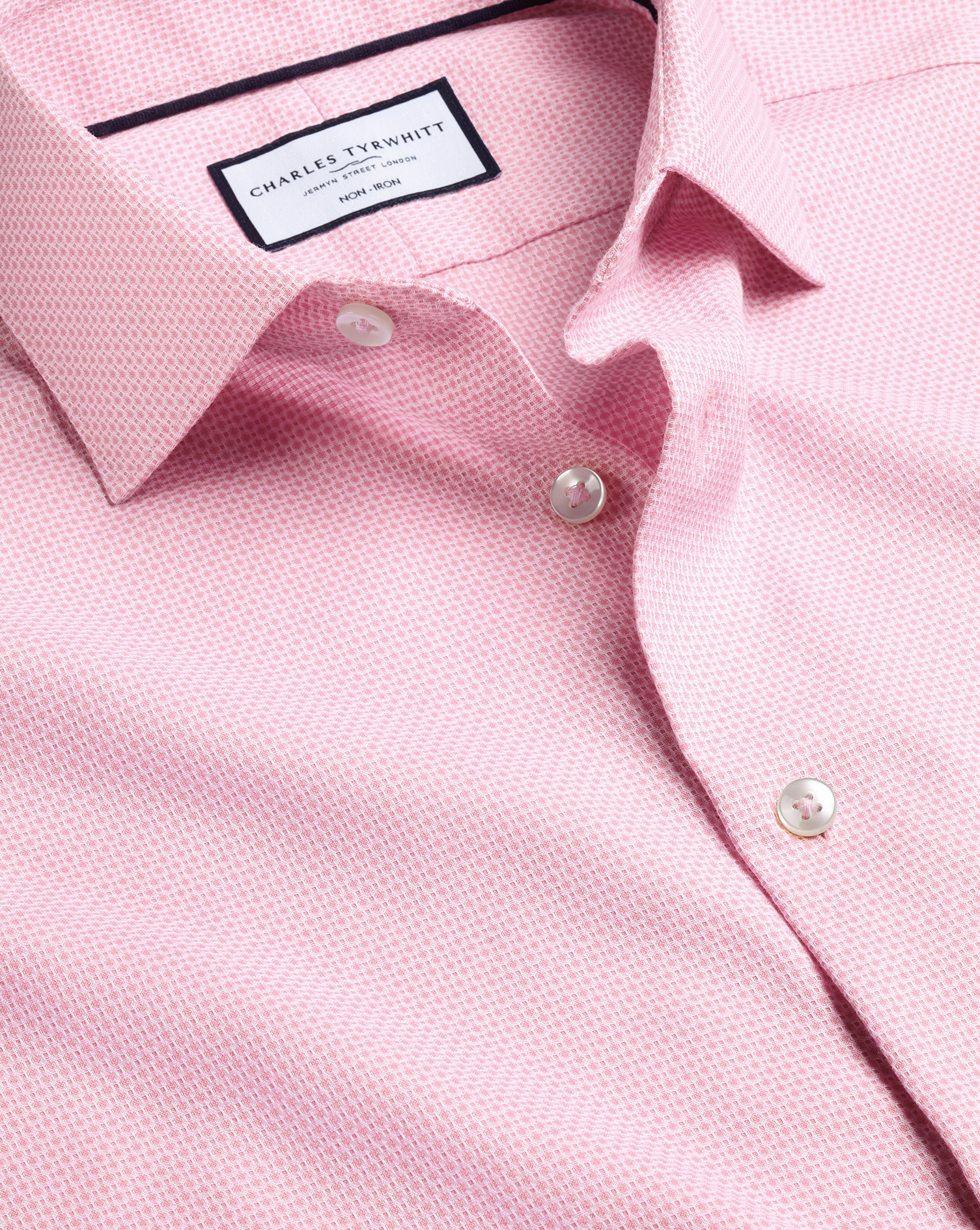 Men's Charles Tyrwhitt Non-Iron Stretch Texture Oval Dress Shirt - Pink Single Cuff Size 17.5/36 Cot