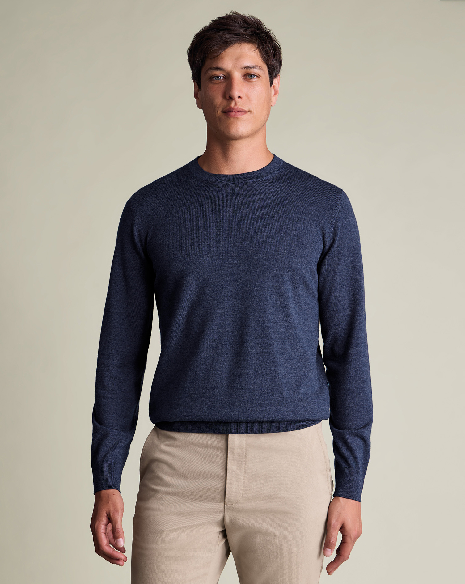 Men's Pure Merino Crew Neck Wool Jumper - Ink Blue, XXL by Charles Tyrwhitt