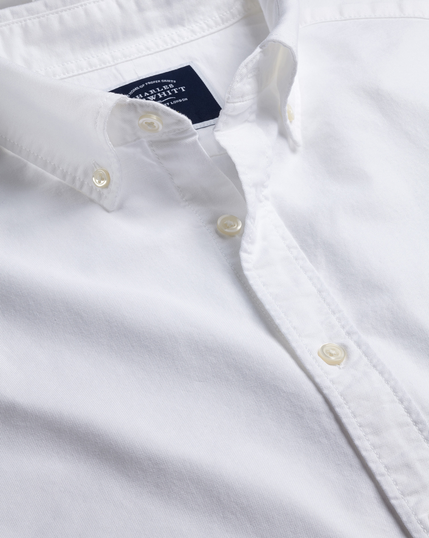 Charles Tyrwhitt Button-down Collar Washed Oxford Short Sleeve Cotton Casual Shirt In White