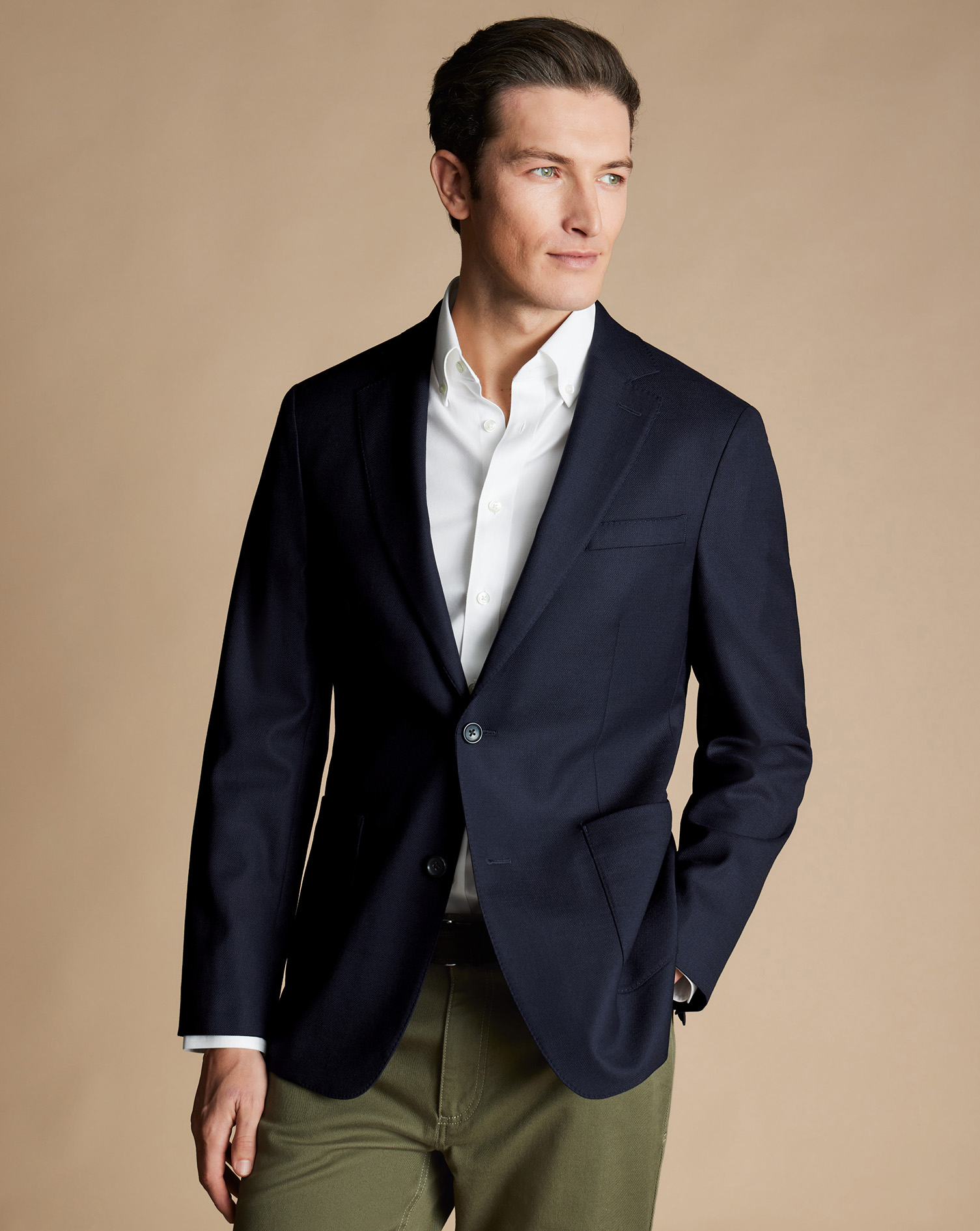Men's Charles Tyrwhitt Luxury Italian Hopsack na Jacket - Navy Blue Size 40R Wool
