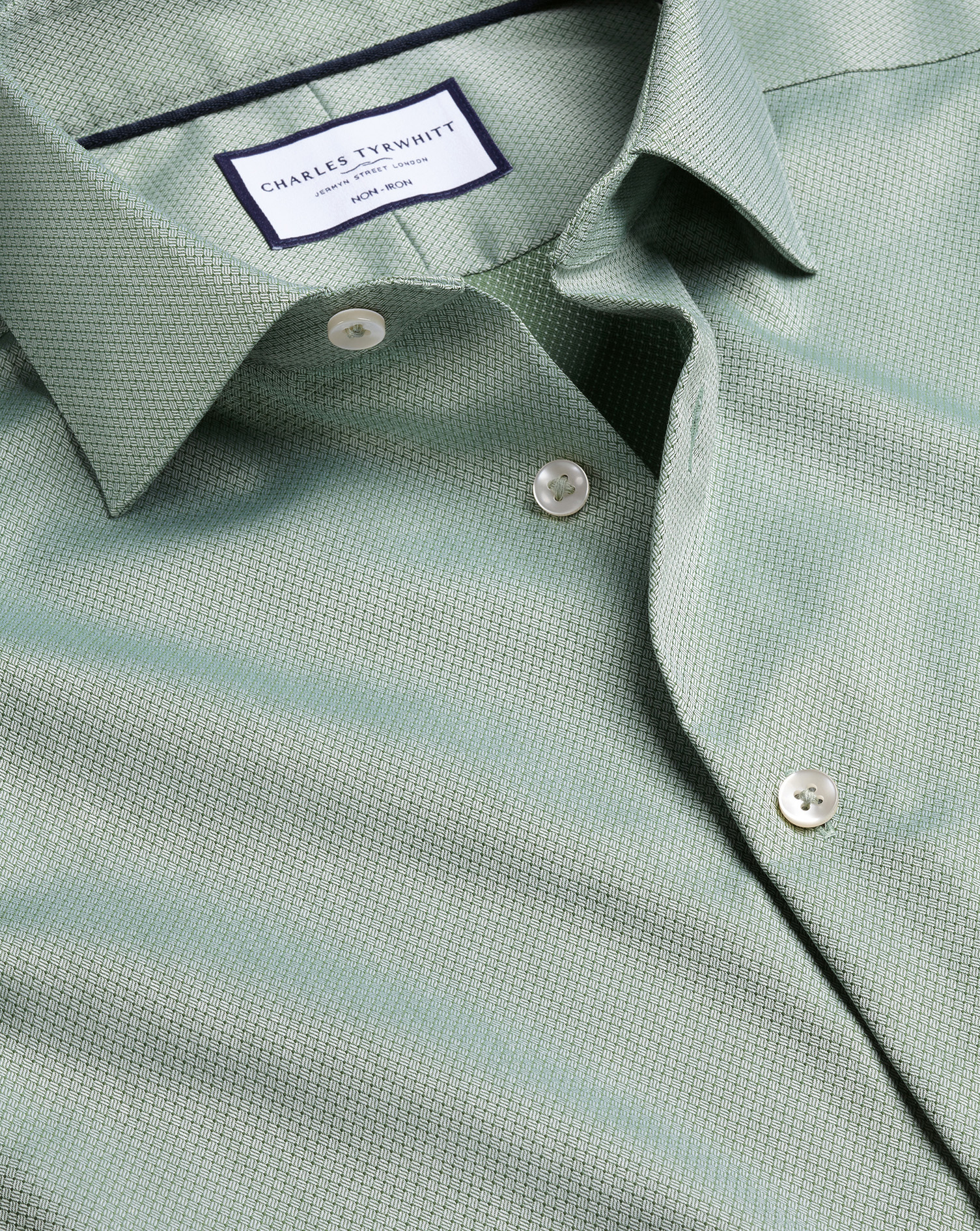 Men's Charles Tyrwhitt Non-Iron Stretch Texture Dress Shirt - Light Green Single Cuff Size 18/35 Cot