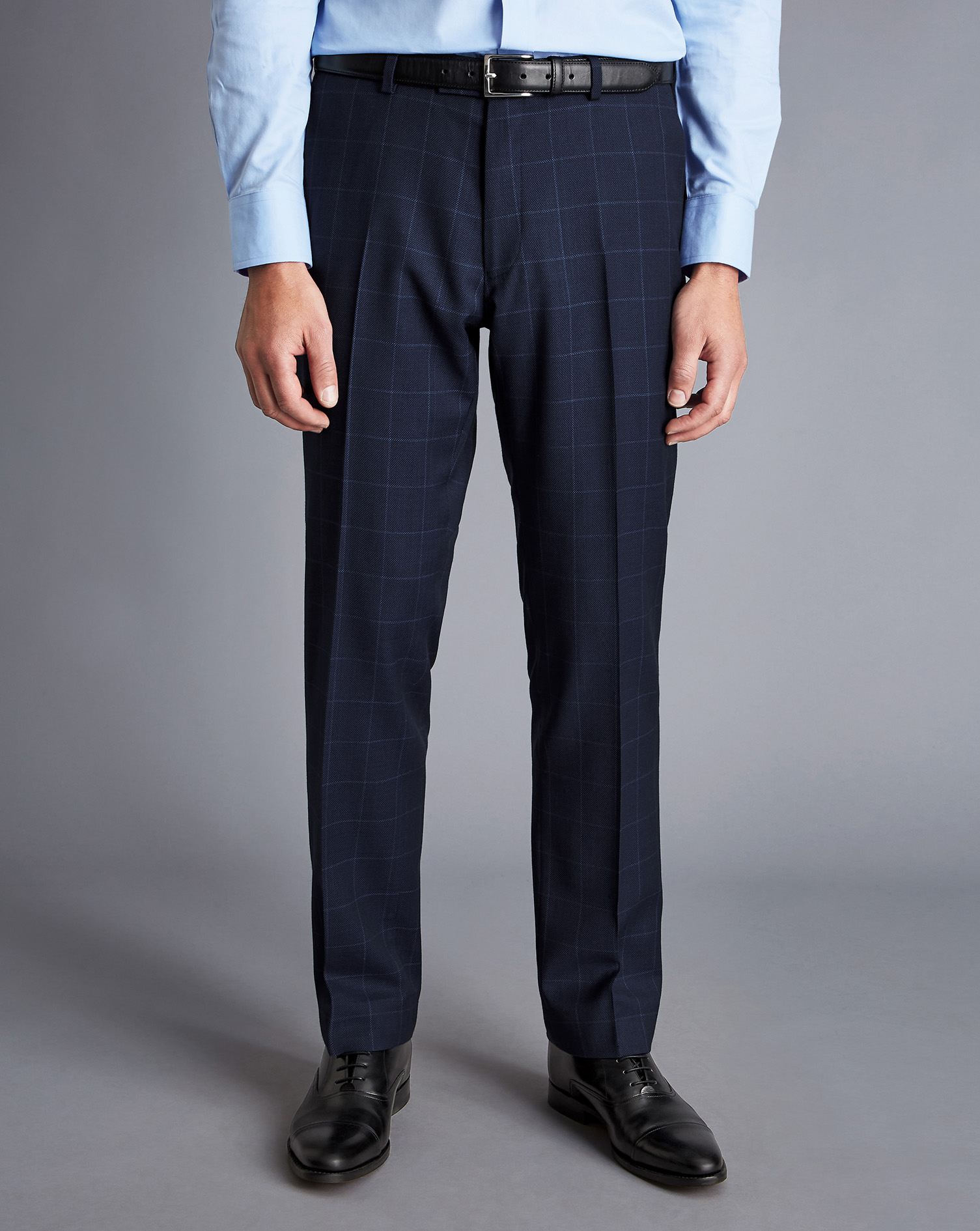 Men's Charles Tyrwhitt Windowpane Check Birdseye Travel Suit Trousers - Navy Blue Size 38/32 Wool
