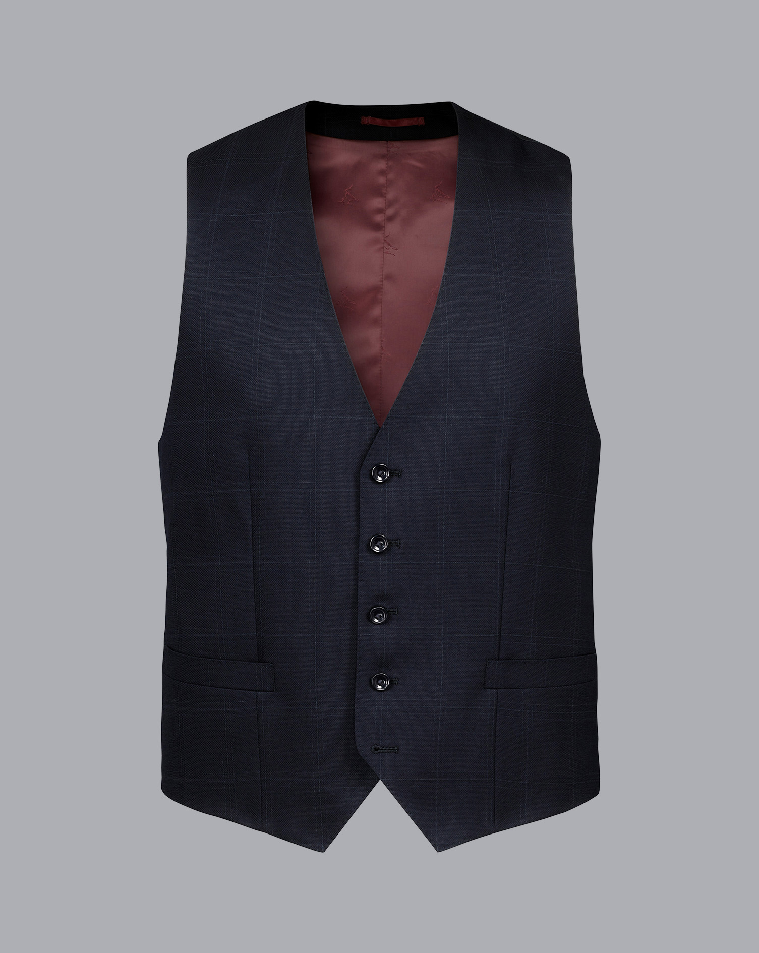 Men's Charles Tyrwhitt Ultimate Performance Check Suit Waistcoat - Navy Blue Size w42 Wool
