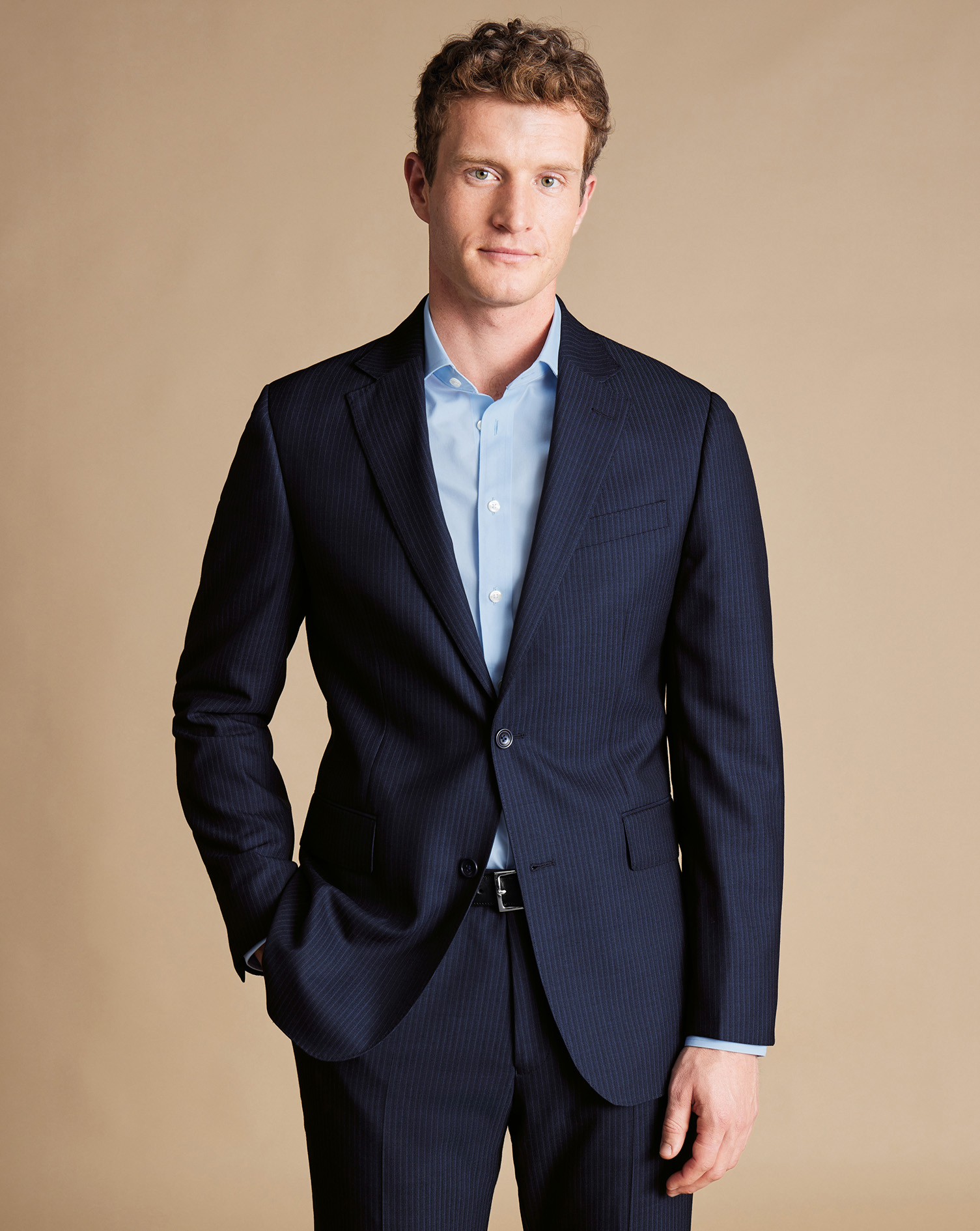 Men's Charles Tyrwhitt Stripe Suit na Jacket - Navy Blue Size 48L Wool

