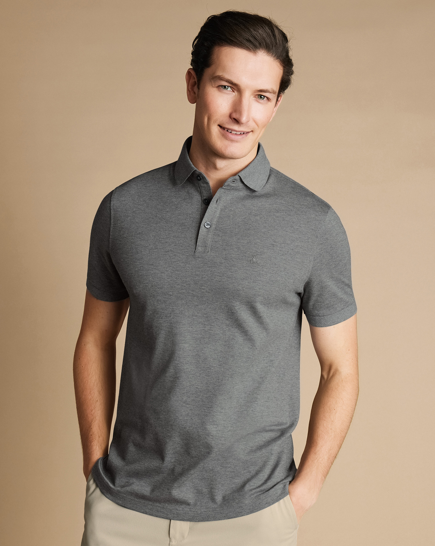 Men's Charles Tyrwhitt Pique Polo Shirt - Grey Size XS Cotton
