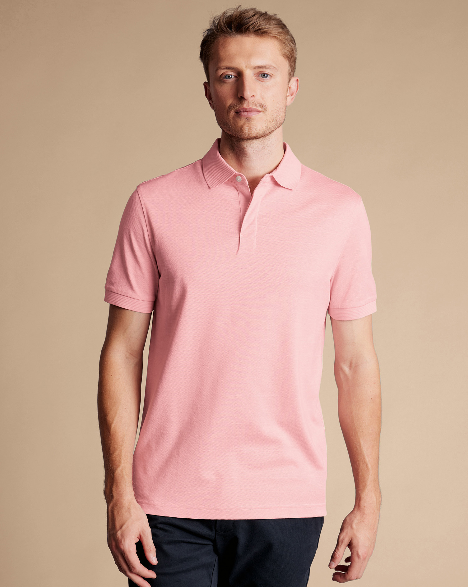 Men's Charles Tyrwhitt Cool Polo Shirt - Pink Size Large Cotton
