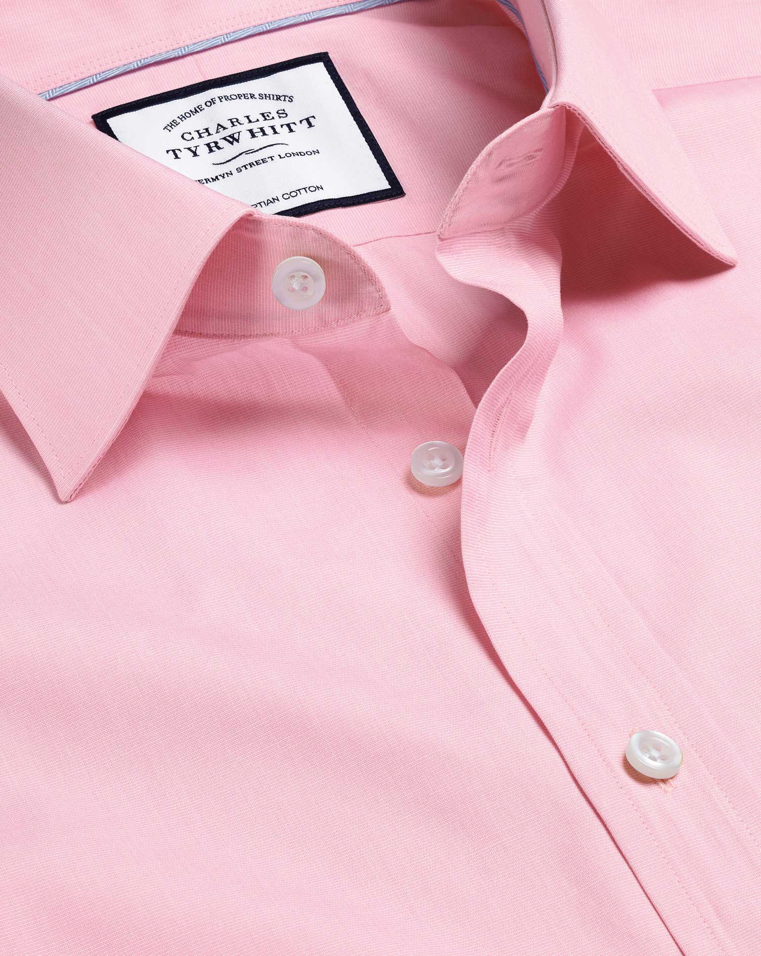 Men's Charles Tyrwhitt Semi-Cutaway Collar Egyptian Poplin Dress Shirt - Pink Single Cuff Size Small