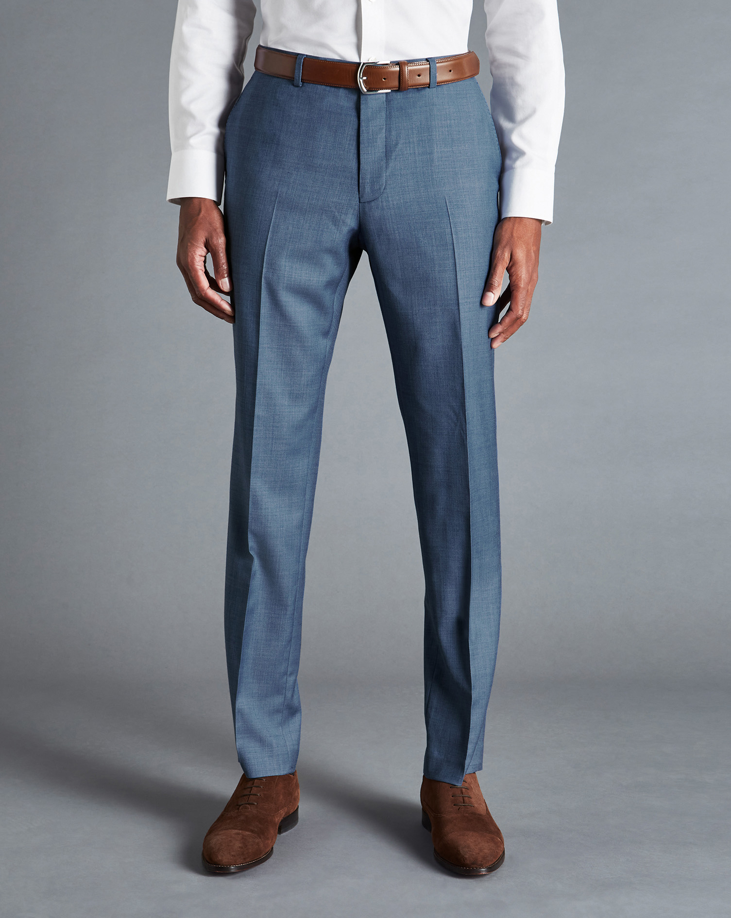 Men's Charles Tyrwhitt Sharkskin Suit Trousers - Cornflower Blue Size 36/38 Wool

