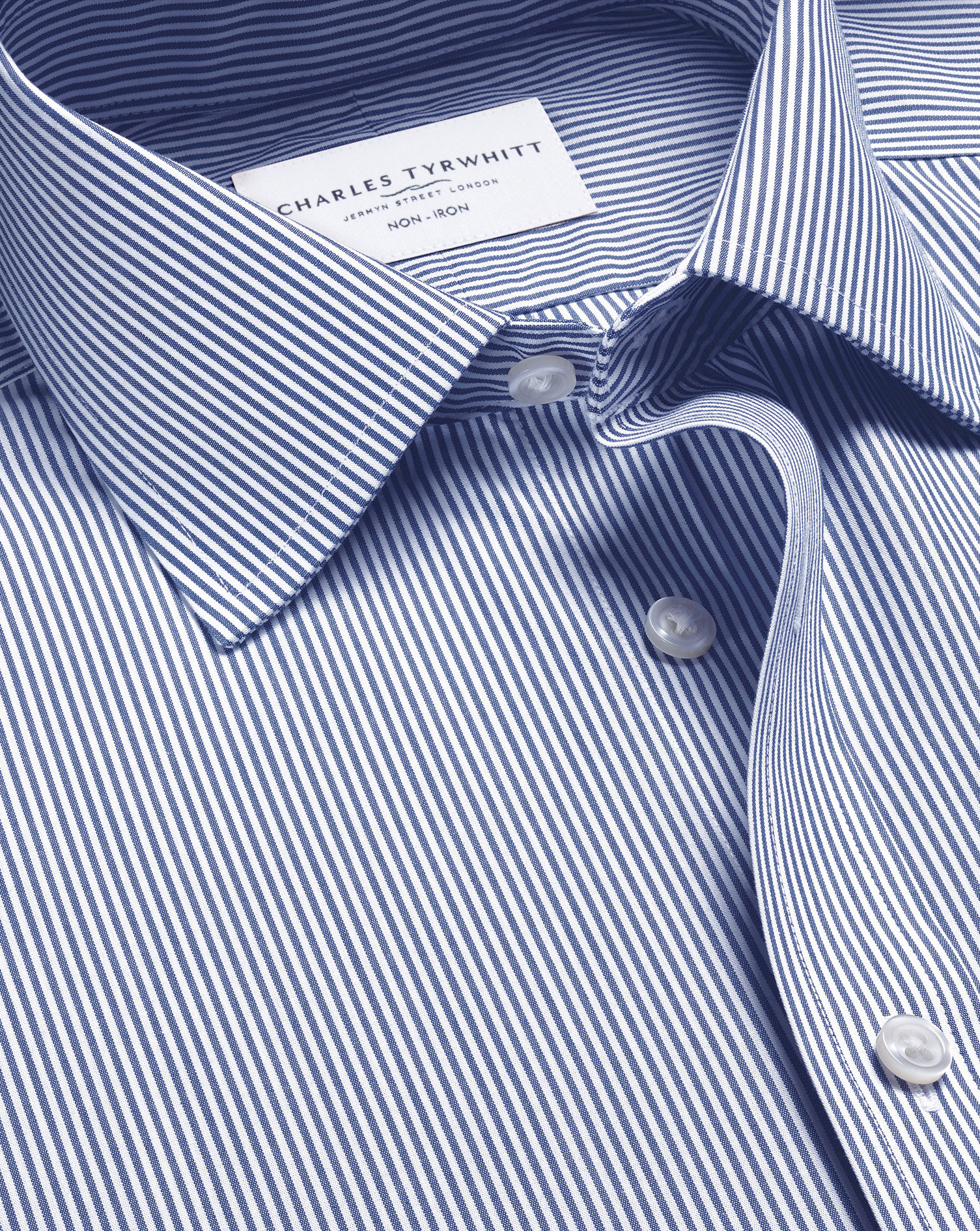 Men's Charles Tyrwhitt Non-Iron Stretch Poplin Bengal Stripe Shirt - Royal Blue Single Cuff Size 16/36 Cotton