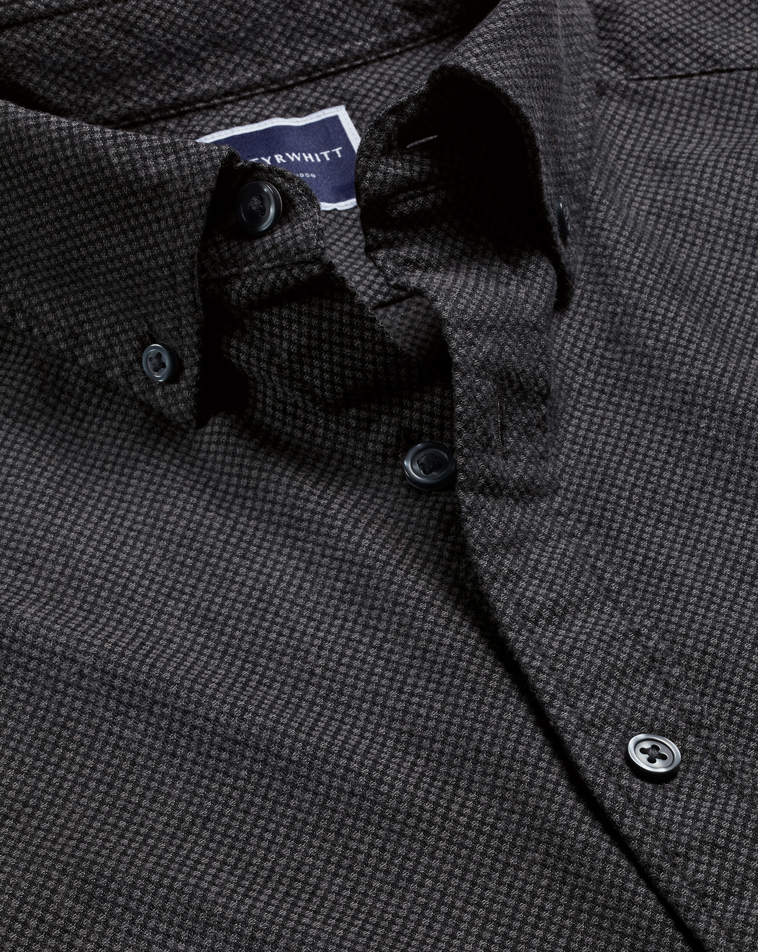 Men's Charles Tyrwhitt Button-Down Collar Dobby Flannel Casual Shirt - Charcoal Grey Size Medium Cot