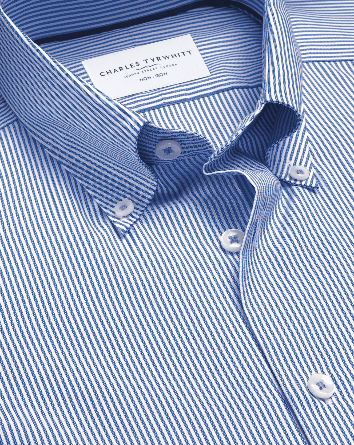 Non-Iron Stretch Oxford Stripe Shirt - Cobalt Blue | Charles
