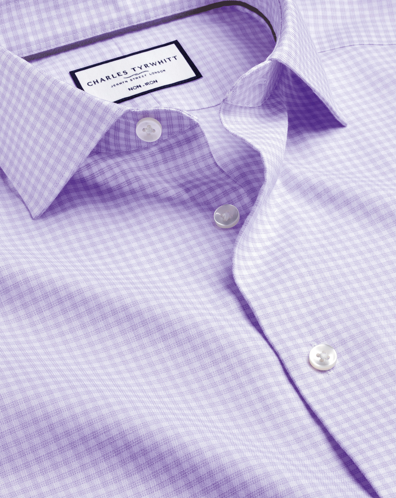 Men's Charles Tyrwhitt Semi-Cutaway Non-Iron Linen Dress Shirt - Lilac Purple Single Cuff Size Small