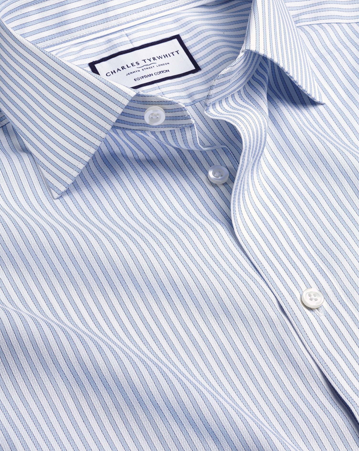 Men's Charles Tyrwhitt Semi-Cutaway Collar Egyptian Stripe Dress Shirt - Sky Blue Single Cuff Size S