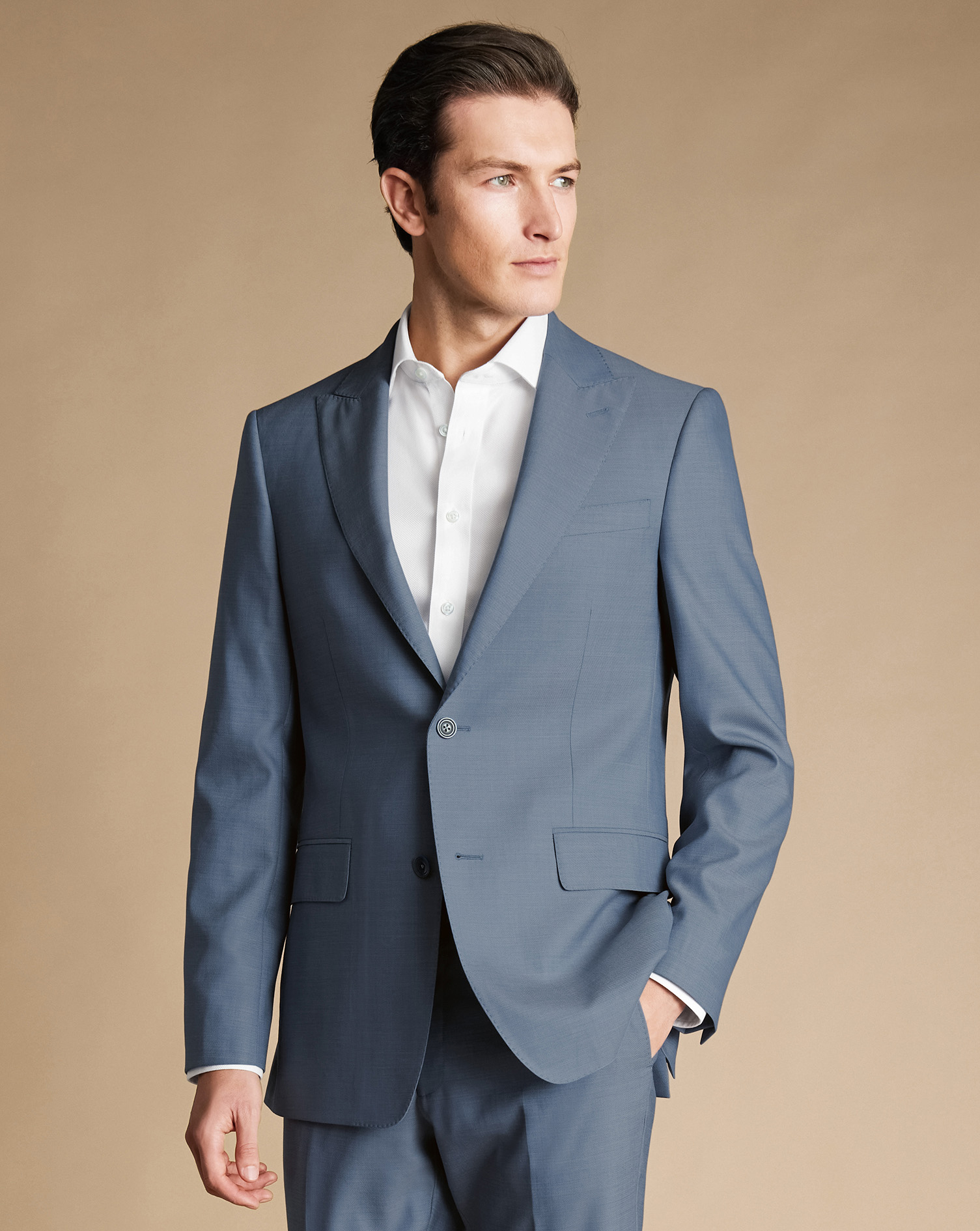 Men's Charles Tyrwhitt Ultimate Performance Sharkskin Suit na Jacket - Mid Blue Size 44L Wool
