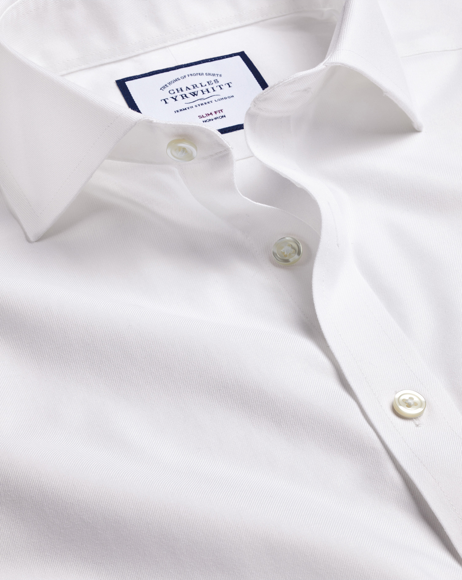 Men's Charles Tyrwhitt Cutaway Collar Non-Iron Twill Dress Shirt - White Single Cuff Size XXL Cotton