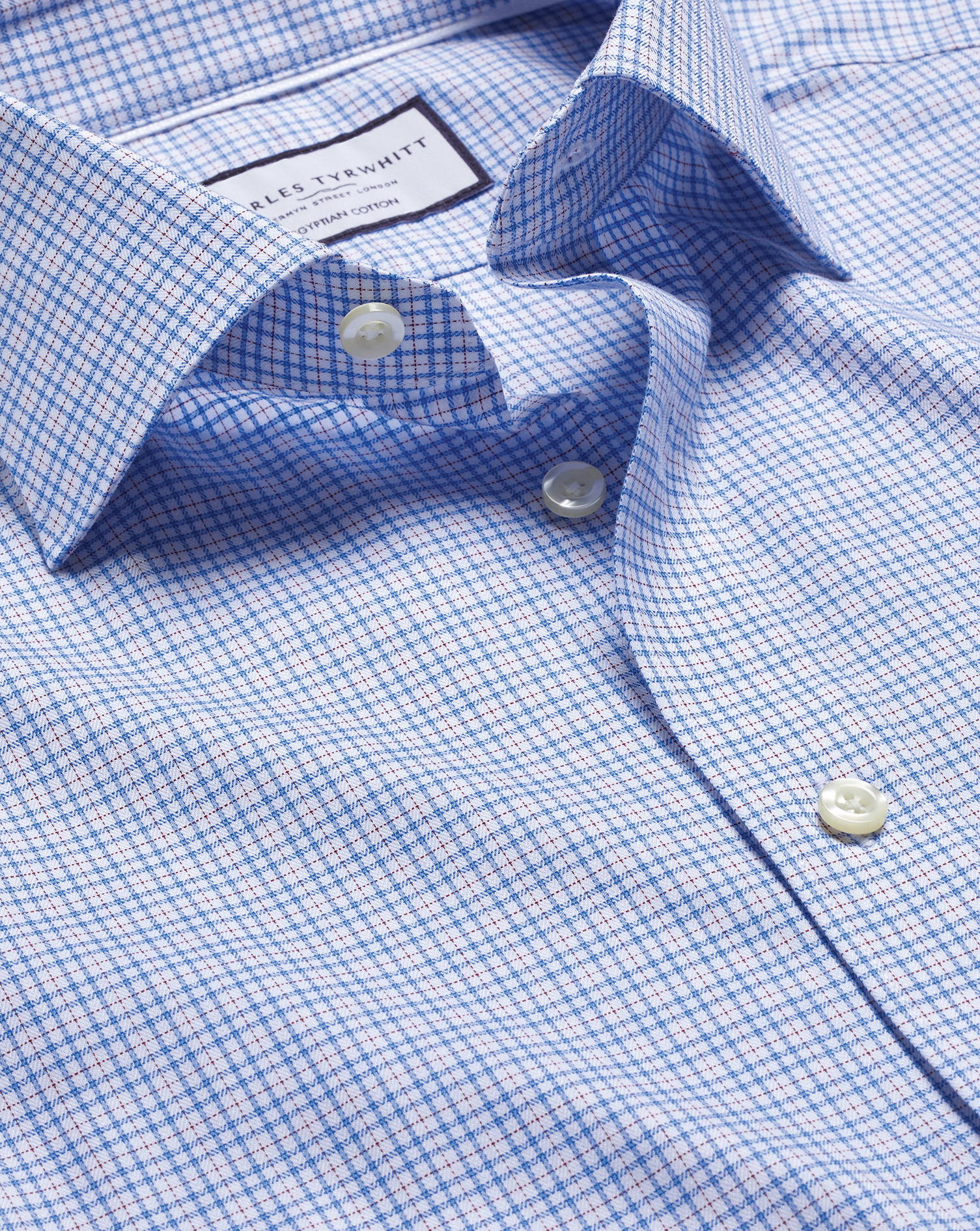 Men's Charles Tyrwhitt Semi-Cutaway Collar Egyptian Multi Check Dress Shirt - Cornflower Blue Single
