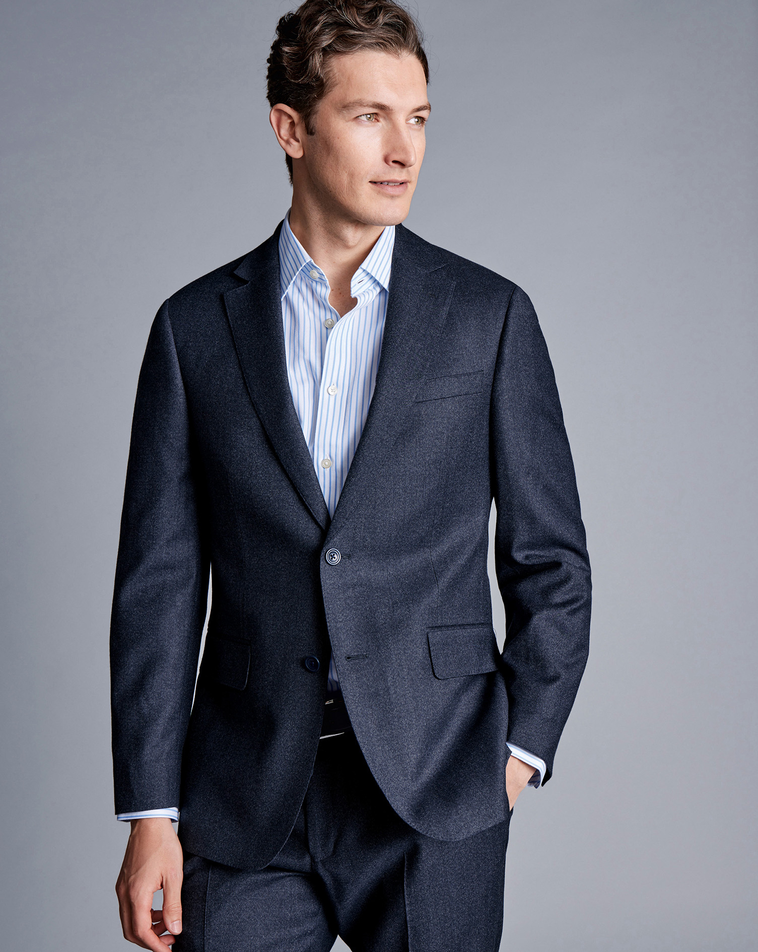 Men's Charles Tyrwhitt Italian Pindot Suit na Jacket - Denim Blue Size 44L Wool
