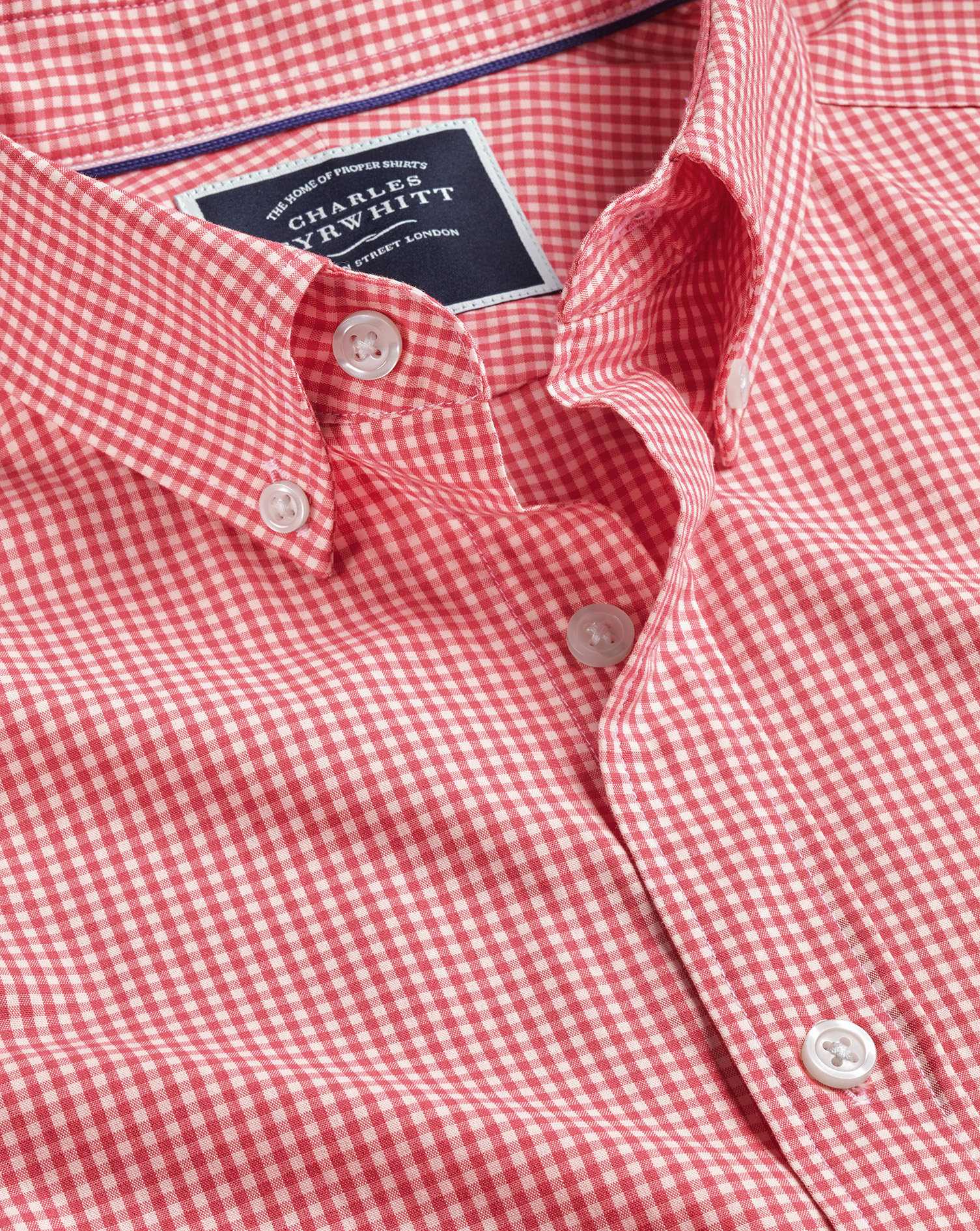Men's Charles Tyrwhitt Button-Down Collar Non-Iron Stretch Poplin Mini Gingham Short Sleeve Casual S