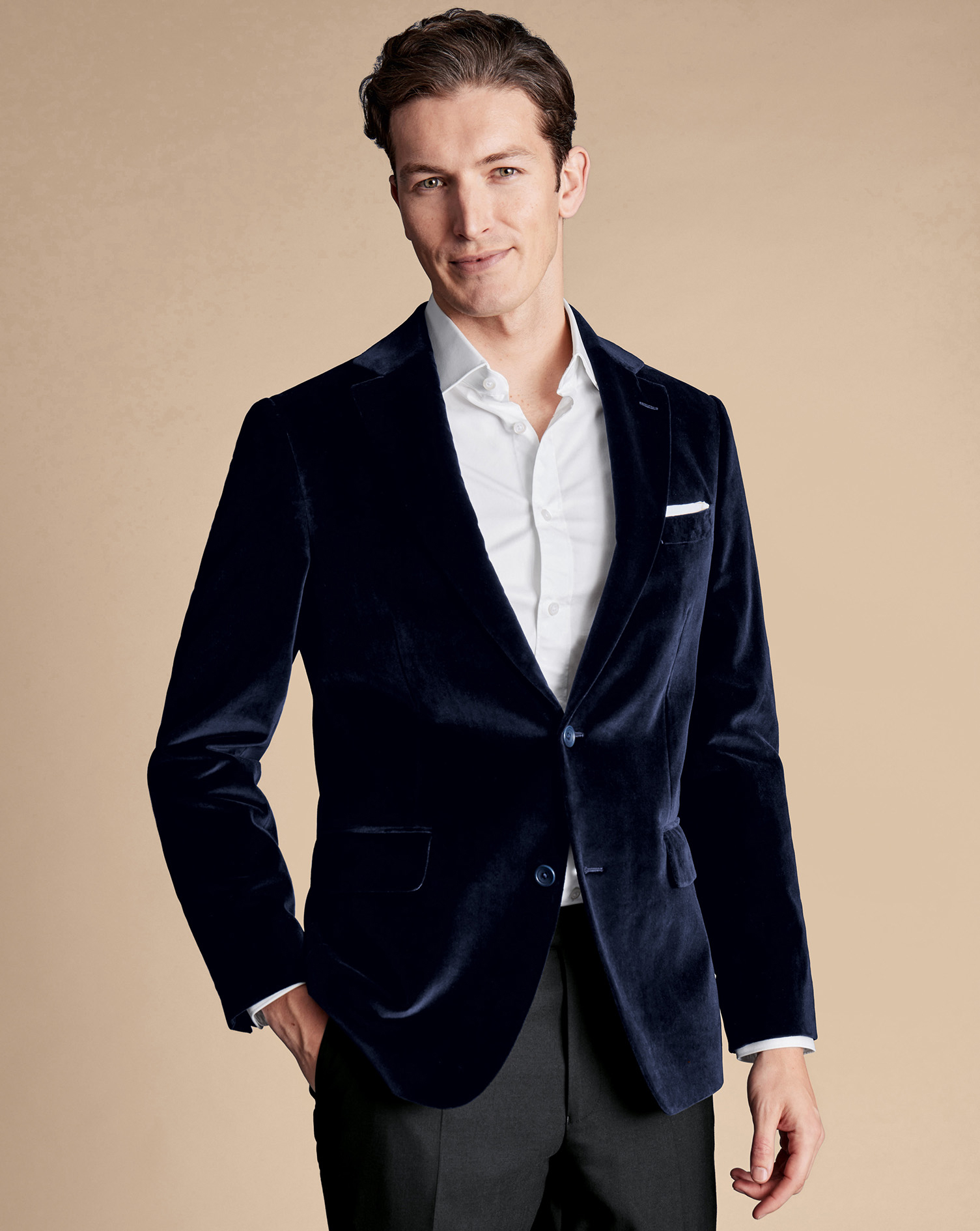 Men's Charles Tyrwhitt Italian Velvet na Jacket - Navy Blue Size 42L Cotton
