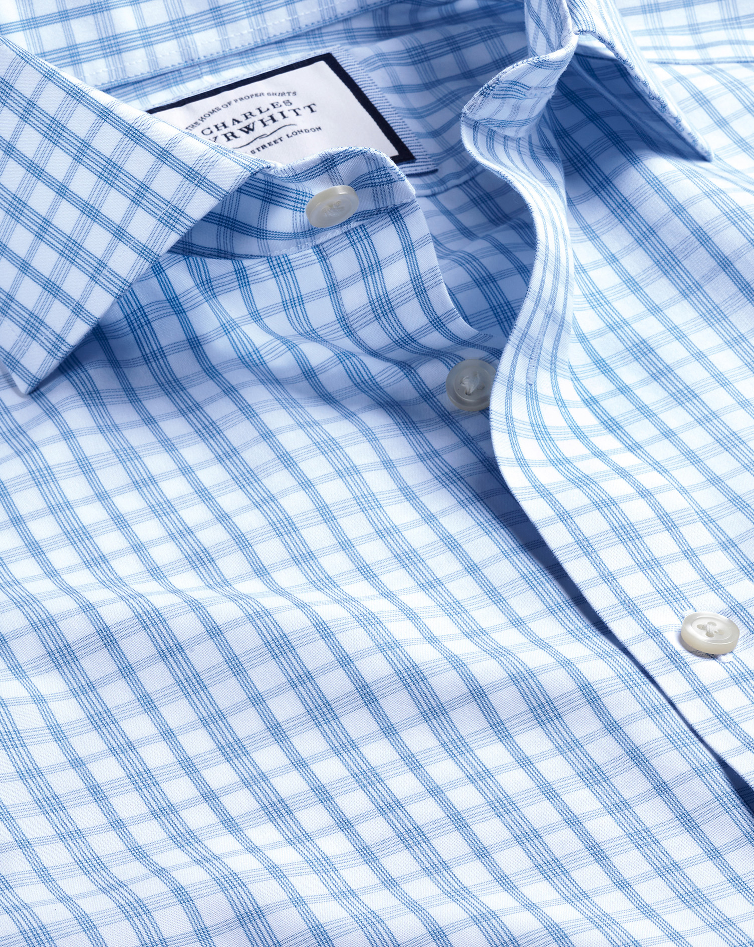 Men's Charles Tyrwhitt Cutaway Collar Non-Iron Graph Check Cutaway Dress Shirt - Royal Blue Single C