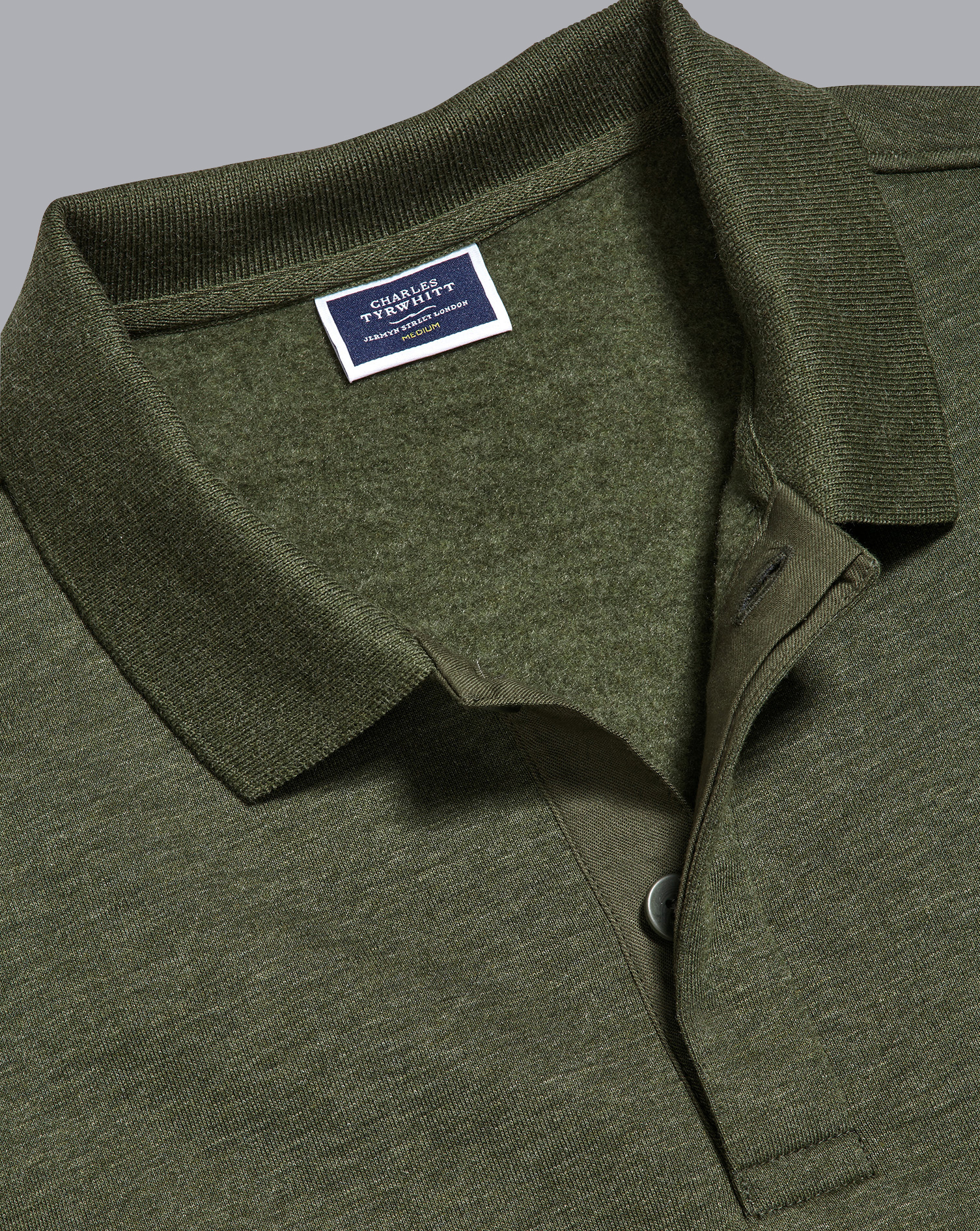 Men's Charles Tyrwhitt Long Sleeve Polo Collar Sweat shirt - Olive Green Size XL Cotton
