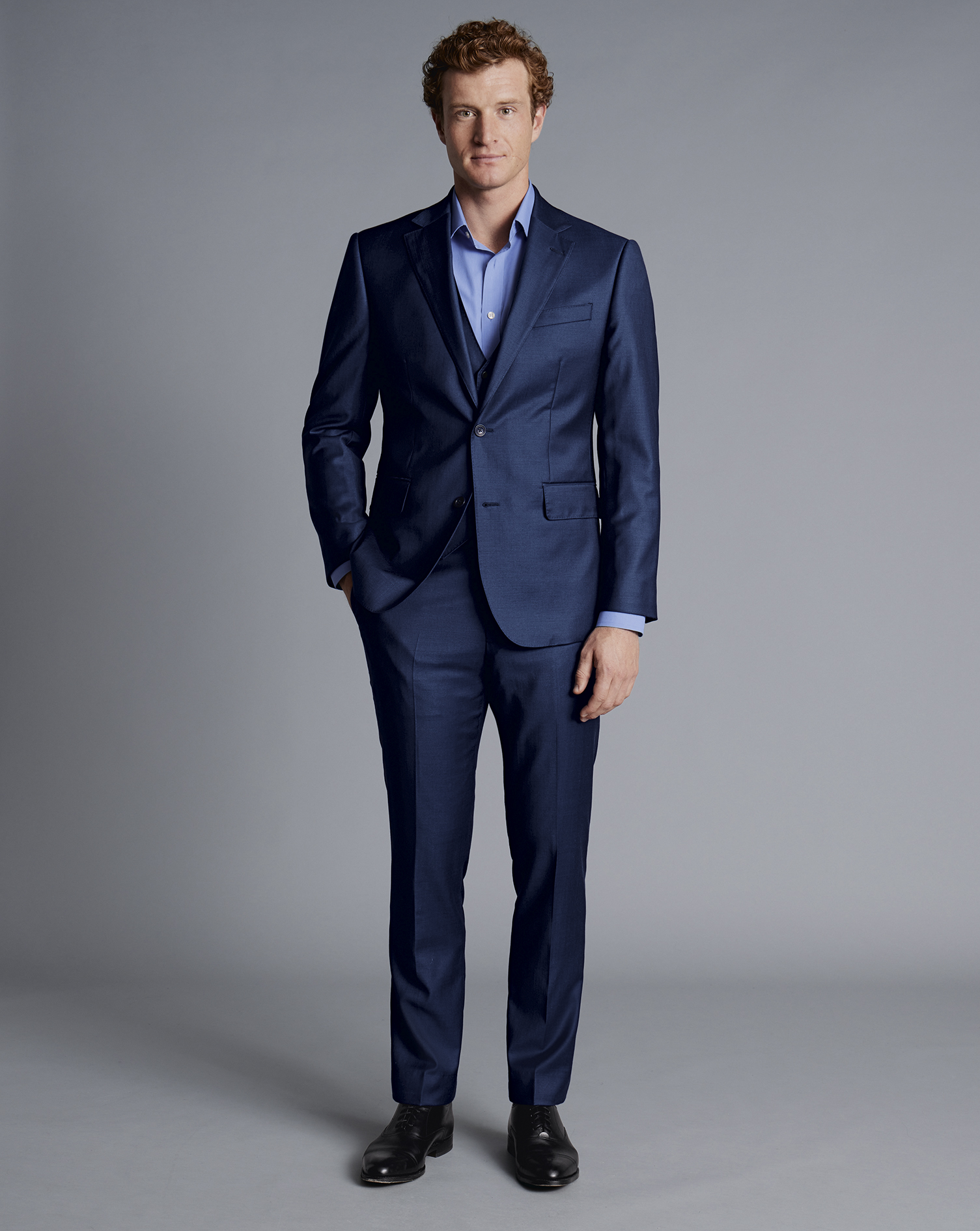 Men's Charles Tyrwhitt Natural Stretch Twill Suit Waistcoat - Mid Blue Size w38 Wool
