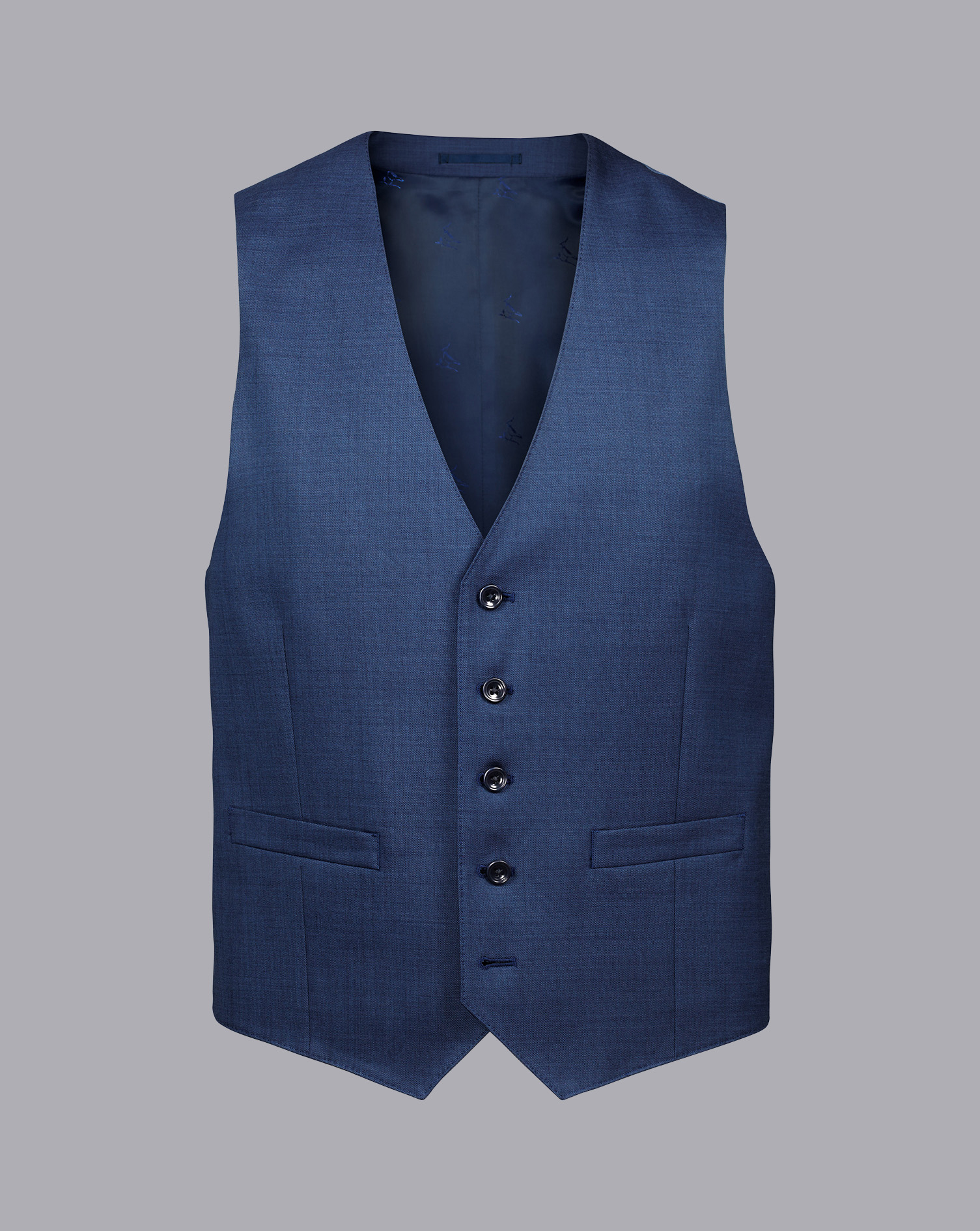 Men's Charles Tyrwhitt Sharkskin Waistcoat - Ocean Blue Size w46 Wool
