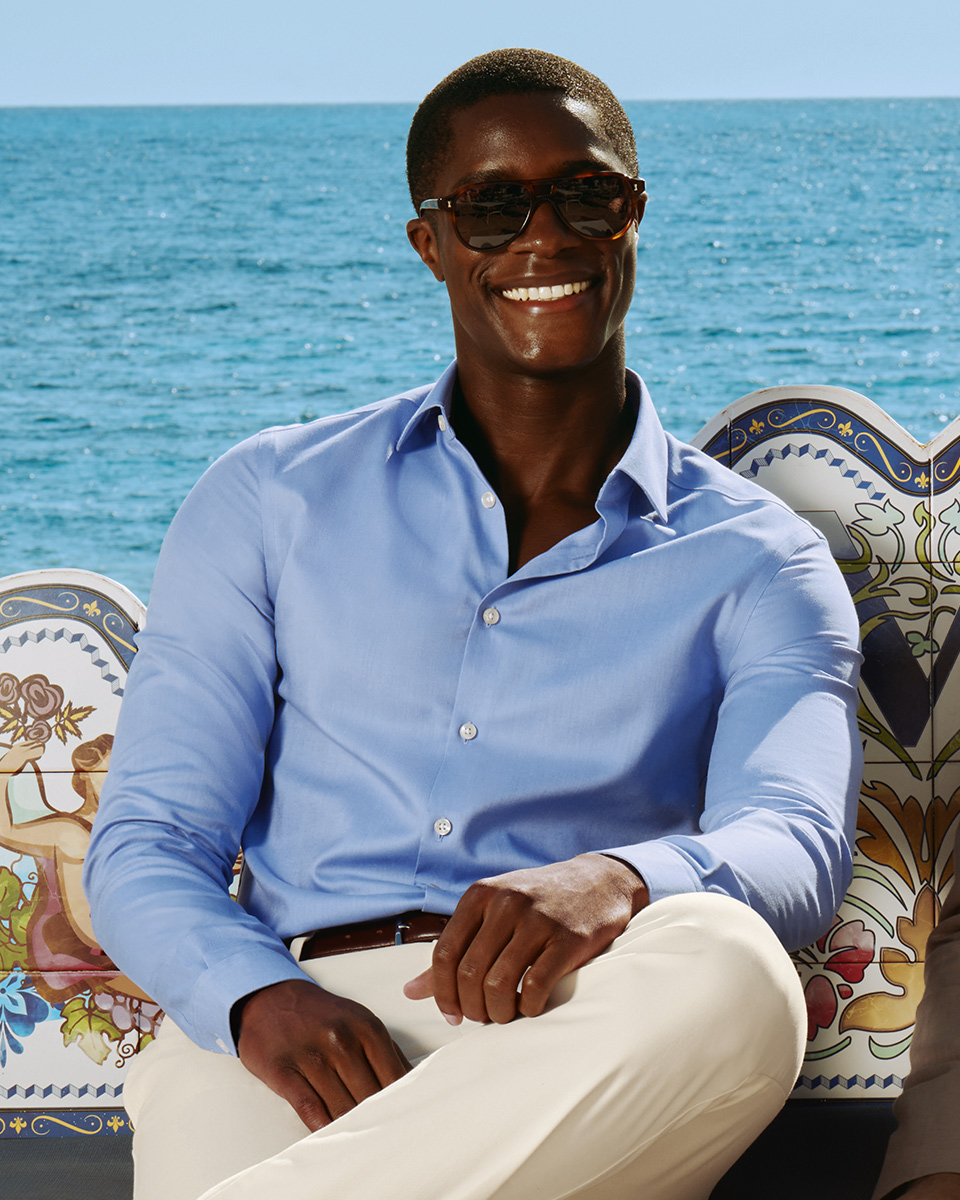 Non-Iron Cotton Linen Shirt - Mid Blue | Charles Tyrwhitt US