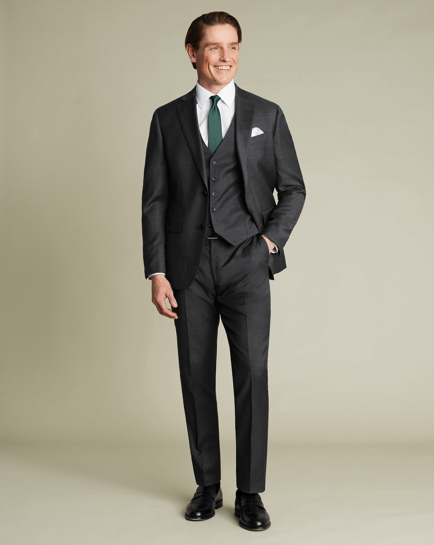 Natural Stretch Twill Suit - Charcoal | Charles Tyrwhitt US