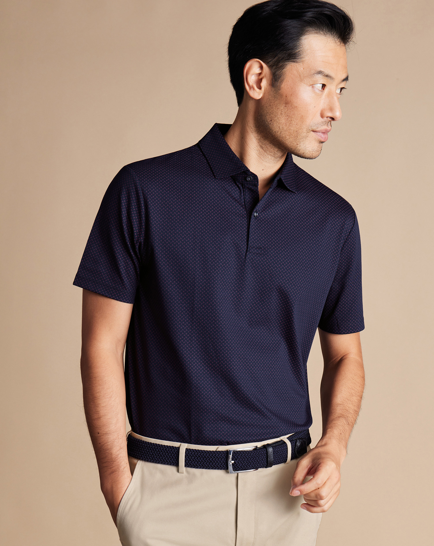 Men's Charles Tyrwhitt Cool Geo Print Polo Shirt - Navy Blue Size Large Cotton
