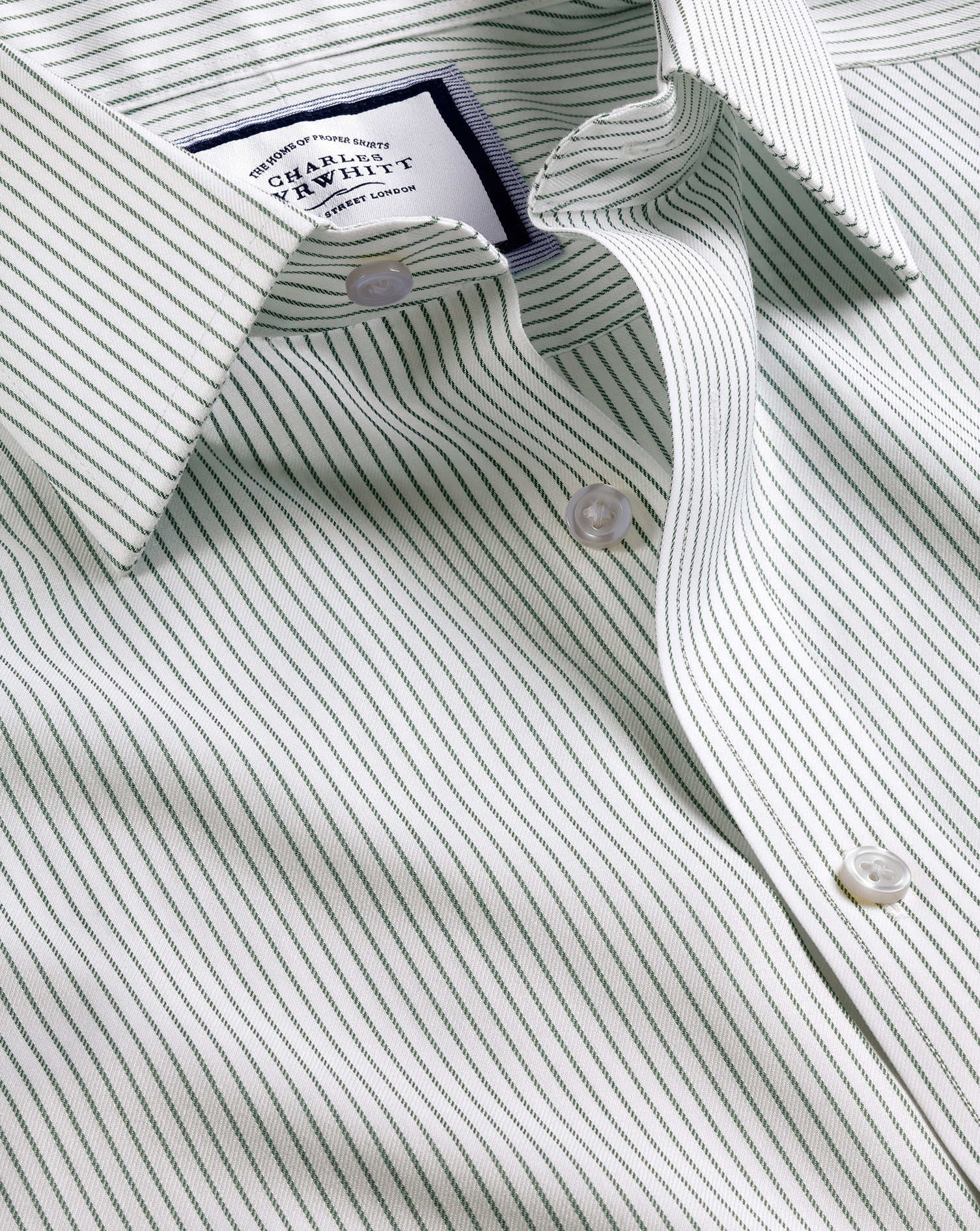 Non-Iron Twill Stripe Shirt - Olive Green | Charles Tyrwhitt