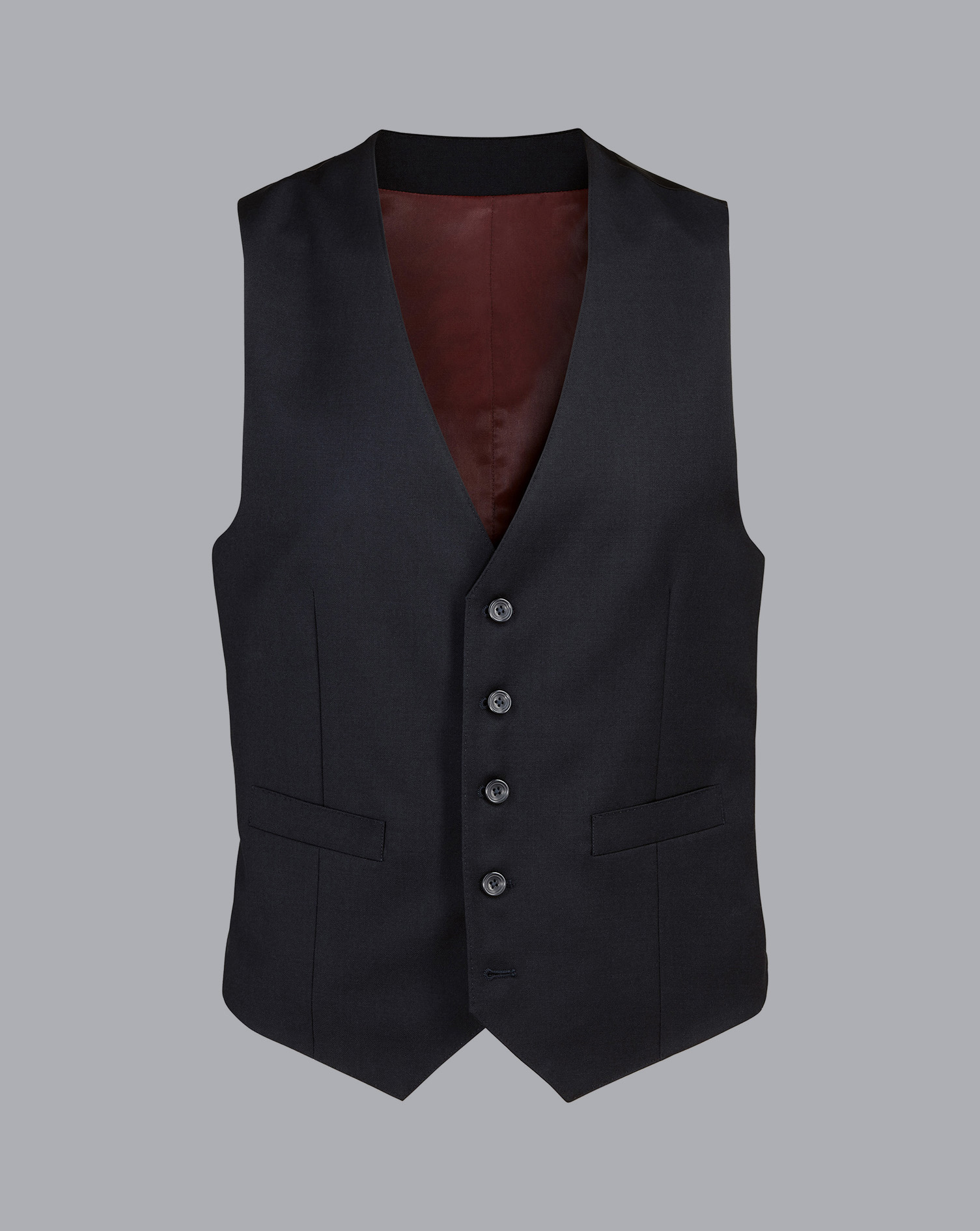 Men's Charles Tyrwhitt Natural Stretch Twill Waistcoat - Black Size w44 Wool
