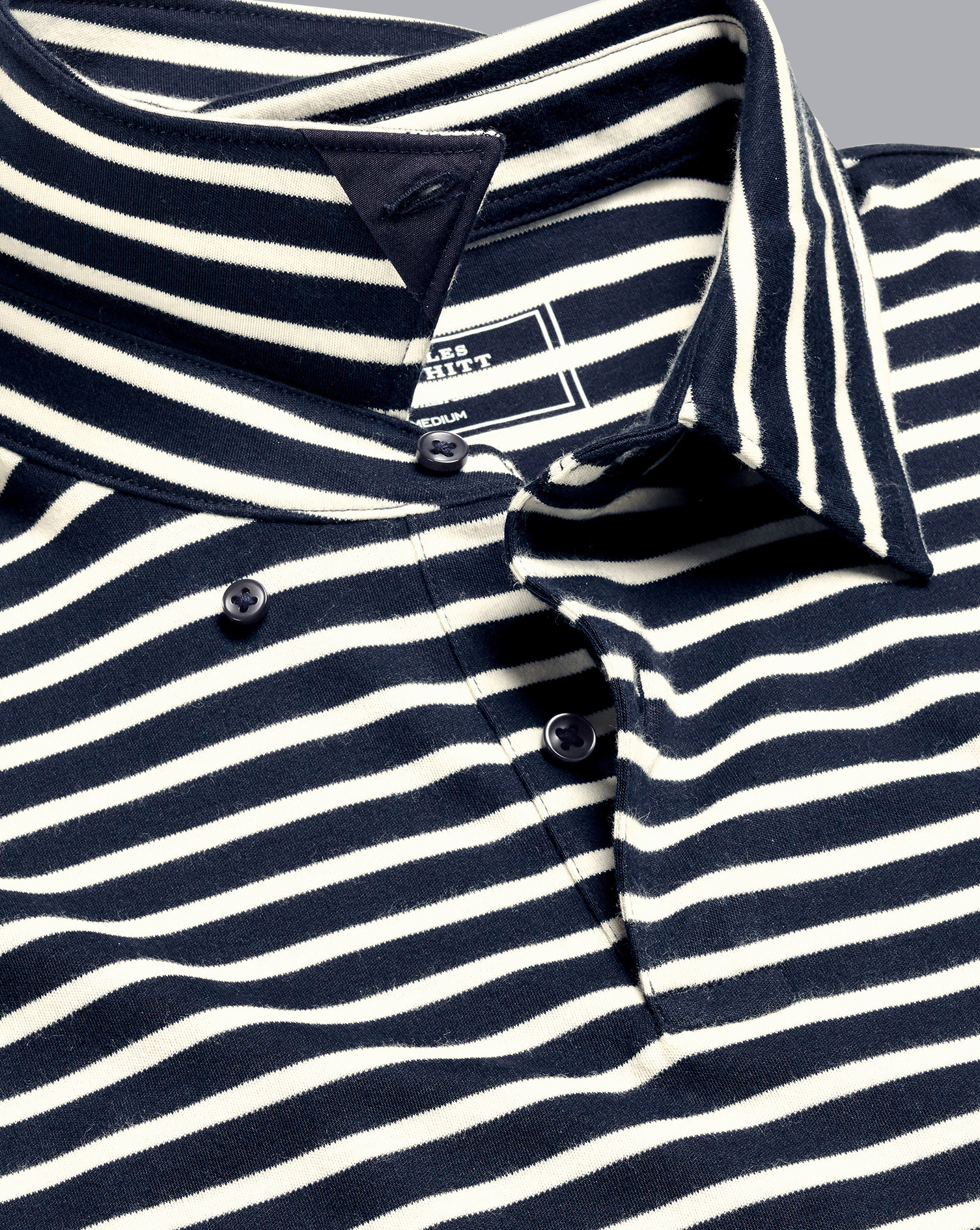 Smart Jersey Stripe Cotton Polo - Navy & Ecru Size Small