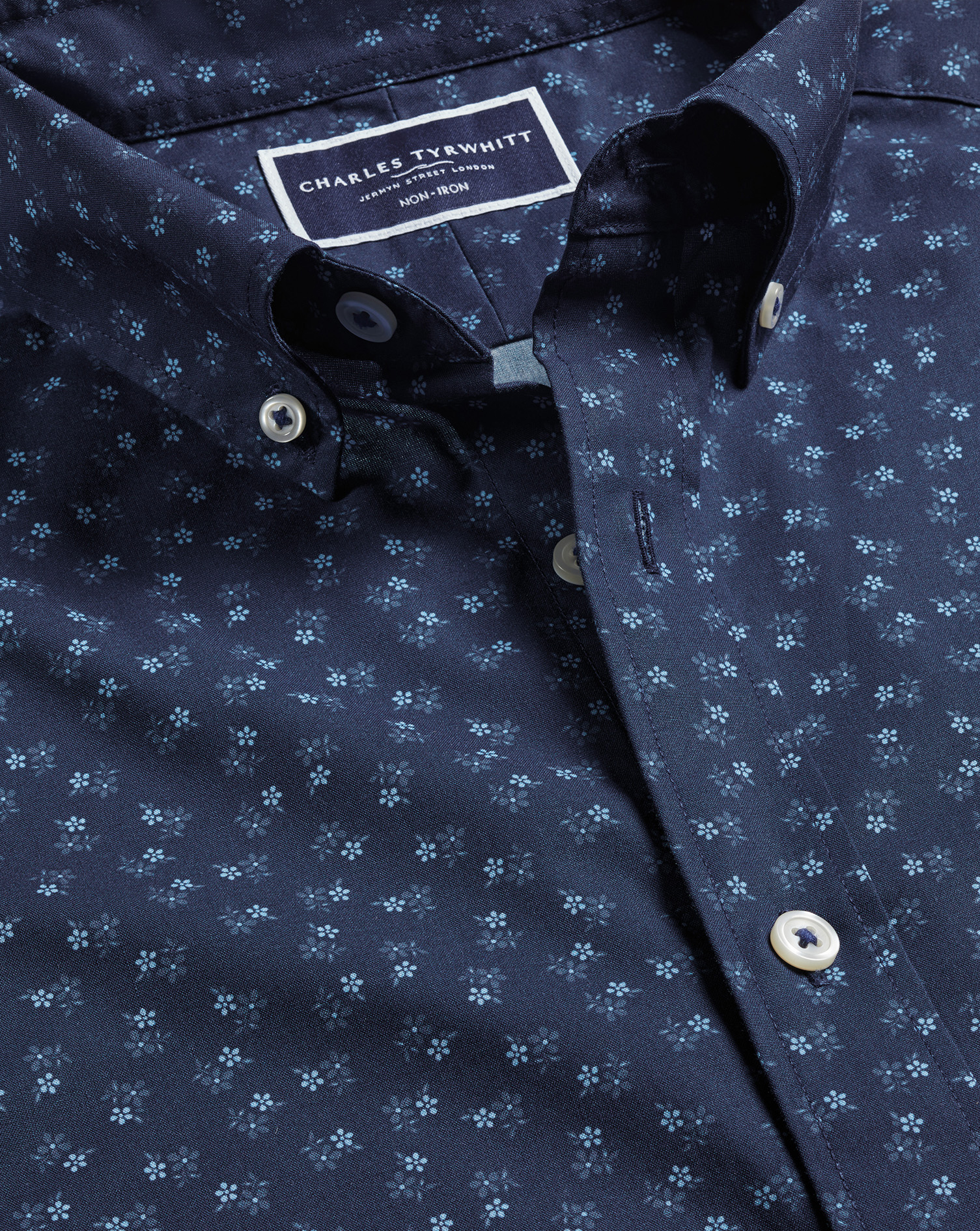 Charles Tyrwhitt Men's  Button-down Collar Non-iron Stretch Ditsy Floral Print Casual Shirt In Blue