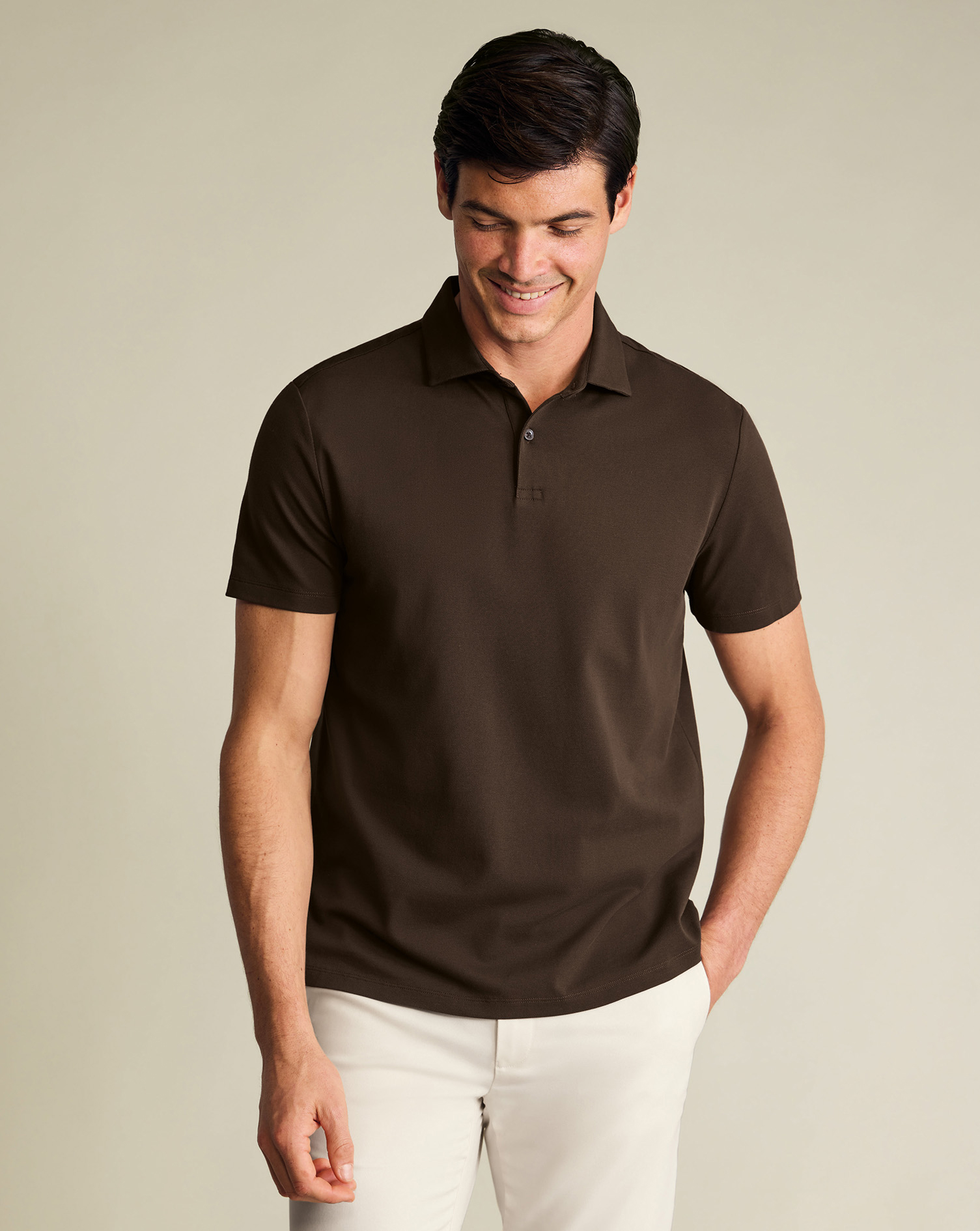 Men's Charles Tyrwhitt Smart Pique Polo Shirt â Chocolate Brown Size Medium Cotton