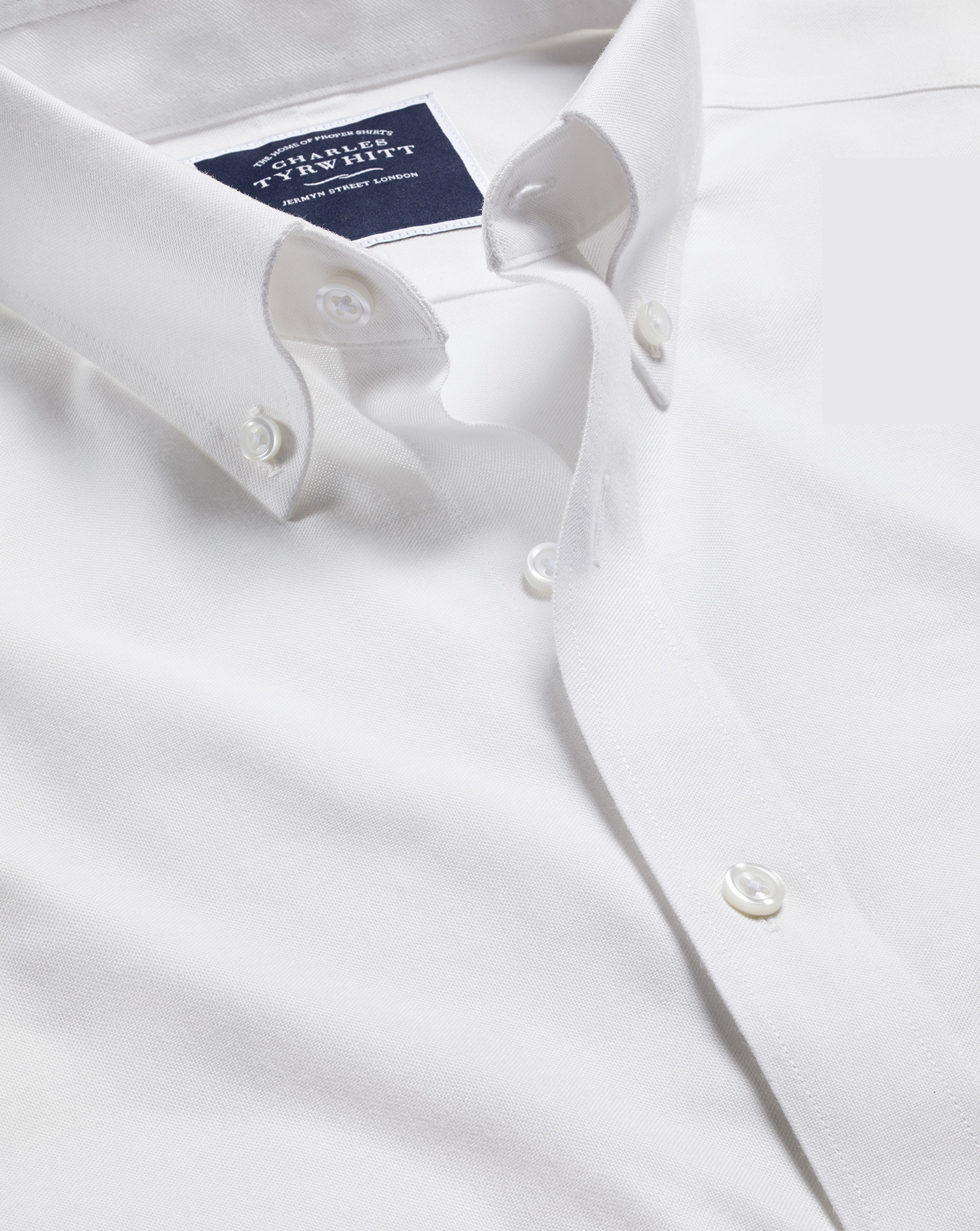 Men's Charles Tyrwhitt Button-Down Collar Non-Iron Stretch Oxford Casual Shirt - White Size Large Co