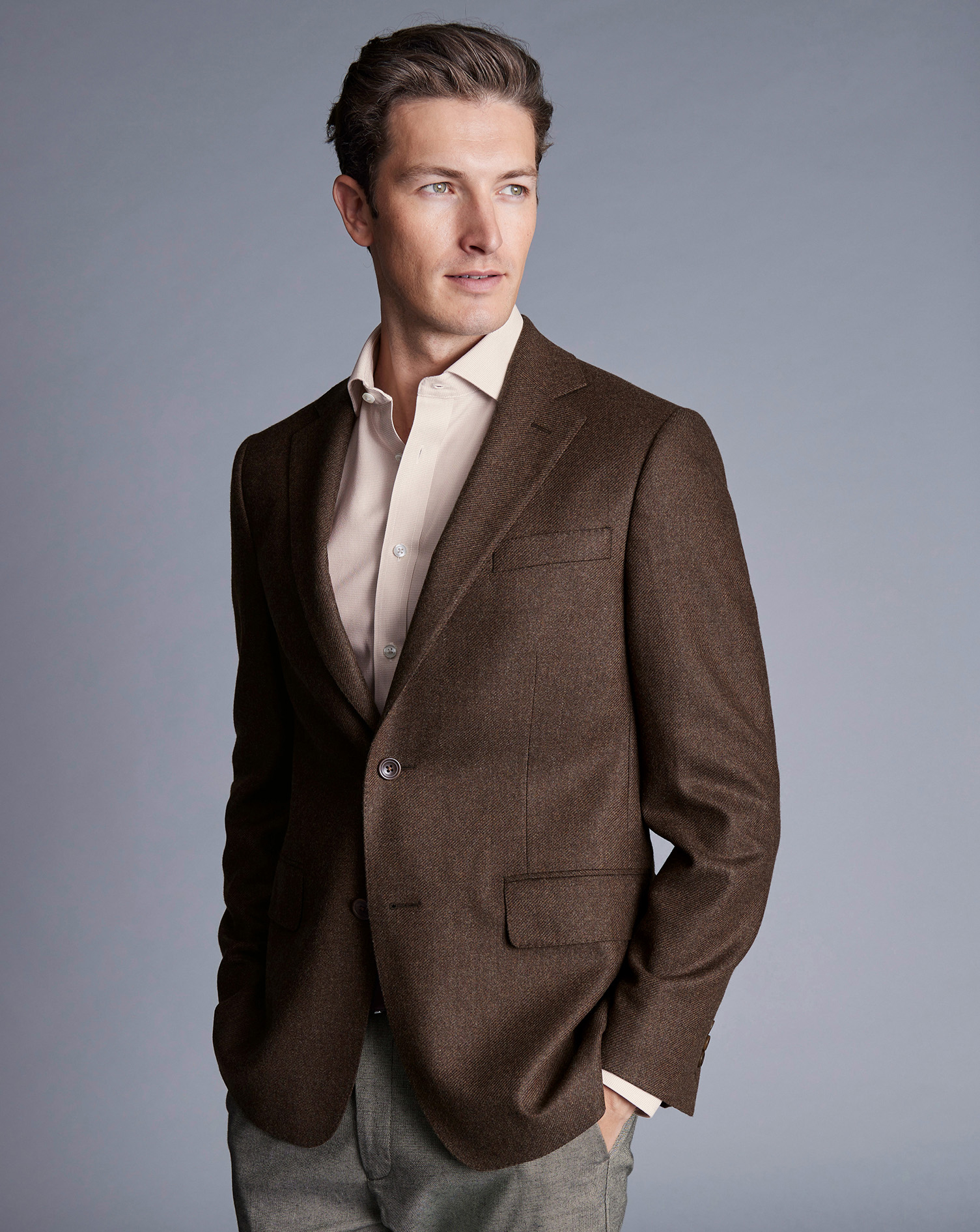 Men's Charles Tyrwhitt Luxury Italian Twill na Jacket - Toffee Brown Size 44R Wool
