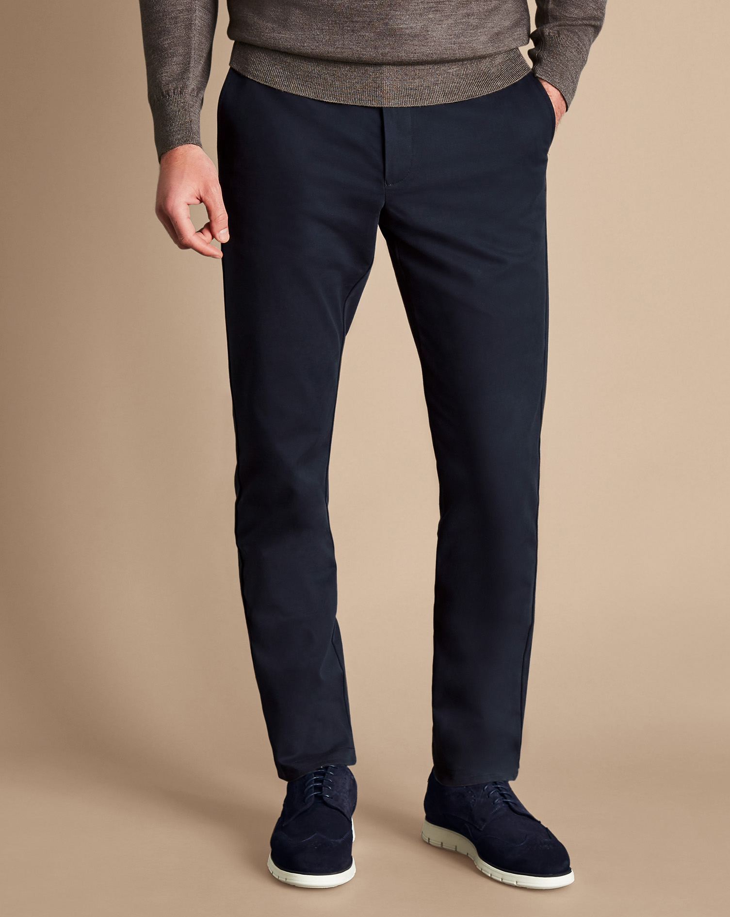 Men's Charles Tyrwhitt Ultimate Non-Iron Chino Pants - Navy Blue Size W44 L38 Cotton
