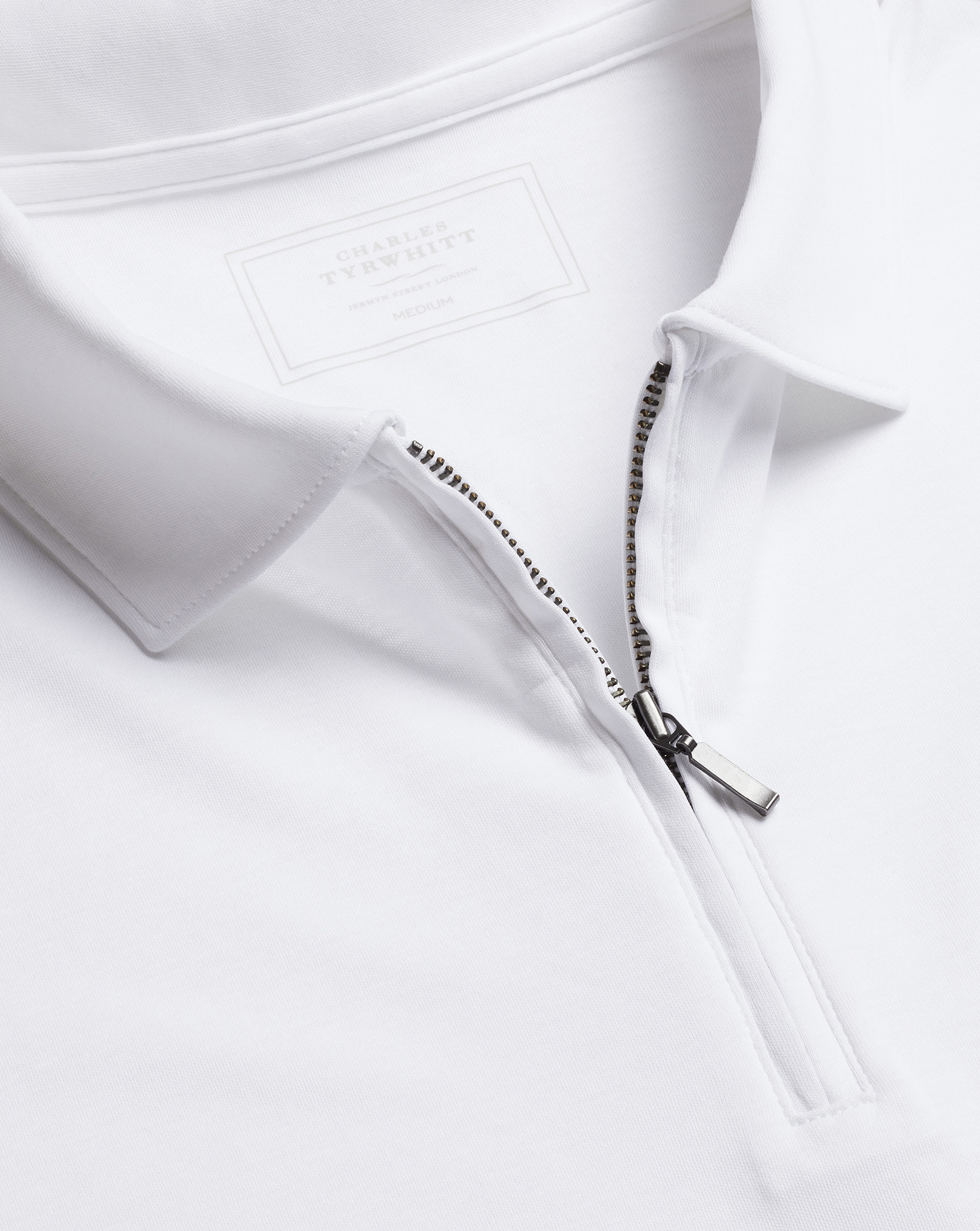 Charles Tyrwhitt Zip-neck Jersey Cotton Polo Shirt In White