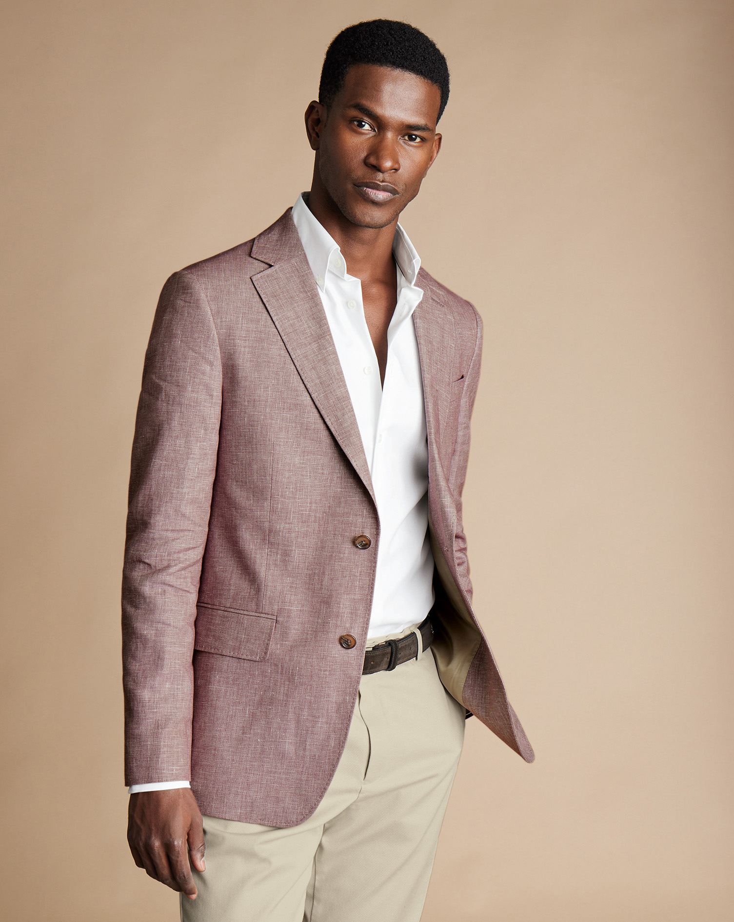 Men's Charles Tyrwhitt Linen Cotton na Jacket - Claret Pink Pink Red Size 36S
