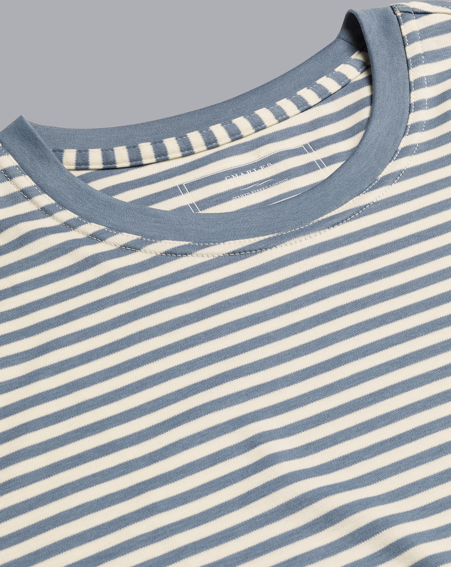 Men's Charles Tyrwhitt Stripe T-Shirt - Steel & Ecru Blue Size XS Cotton
