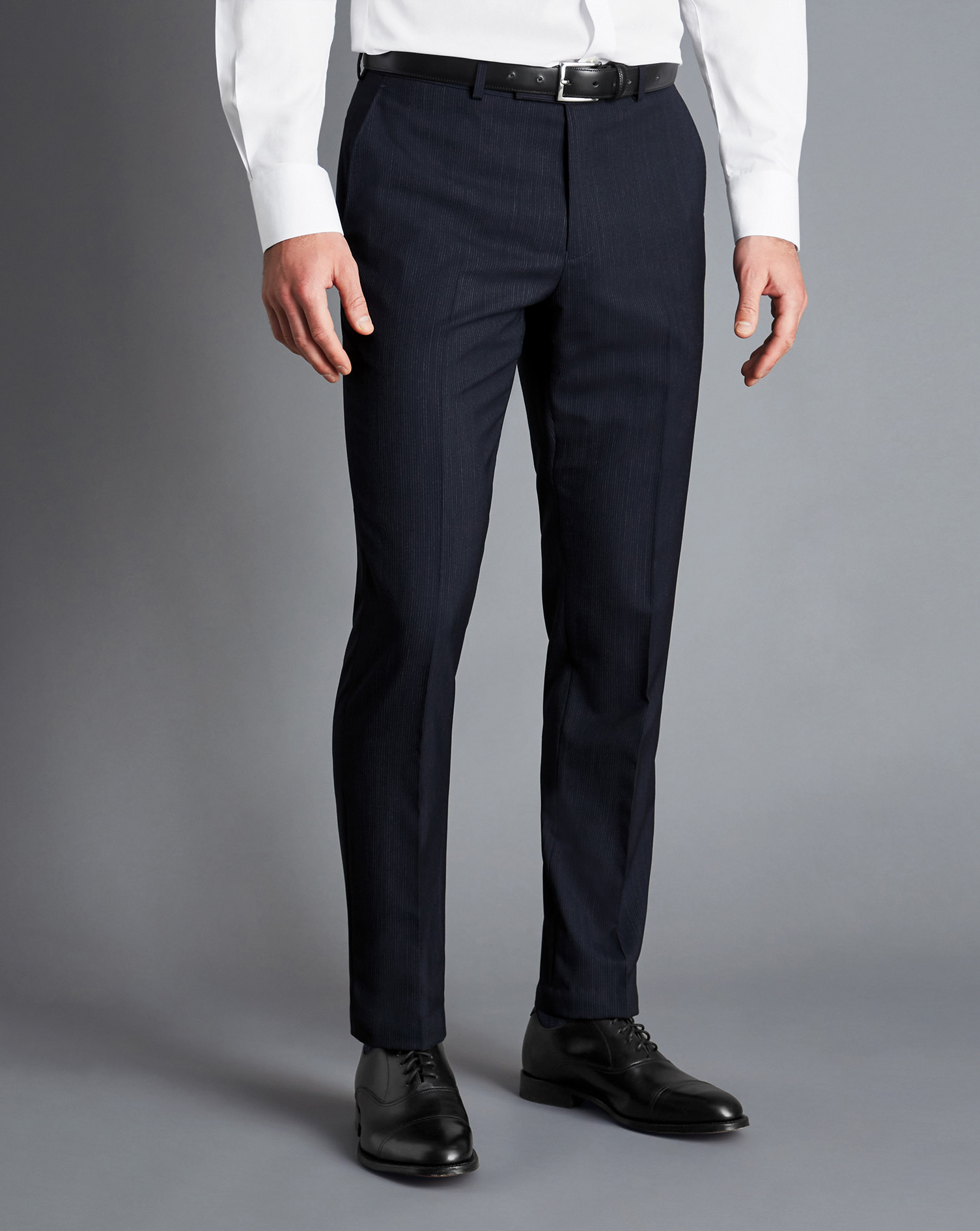 Men's Charles Tyrwhitt Melange Pinstripe Suit Trousers - Dark Navy Blue Size 40/38 Wool
