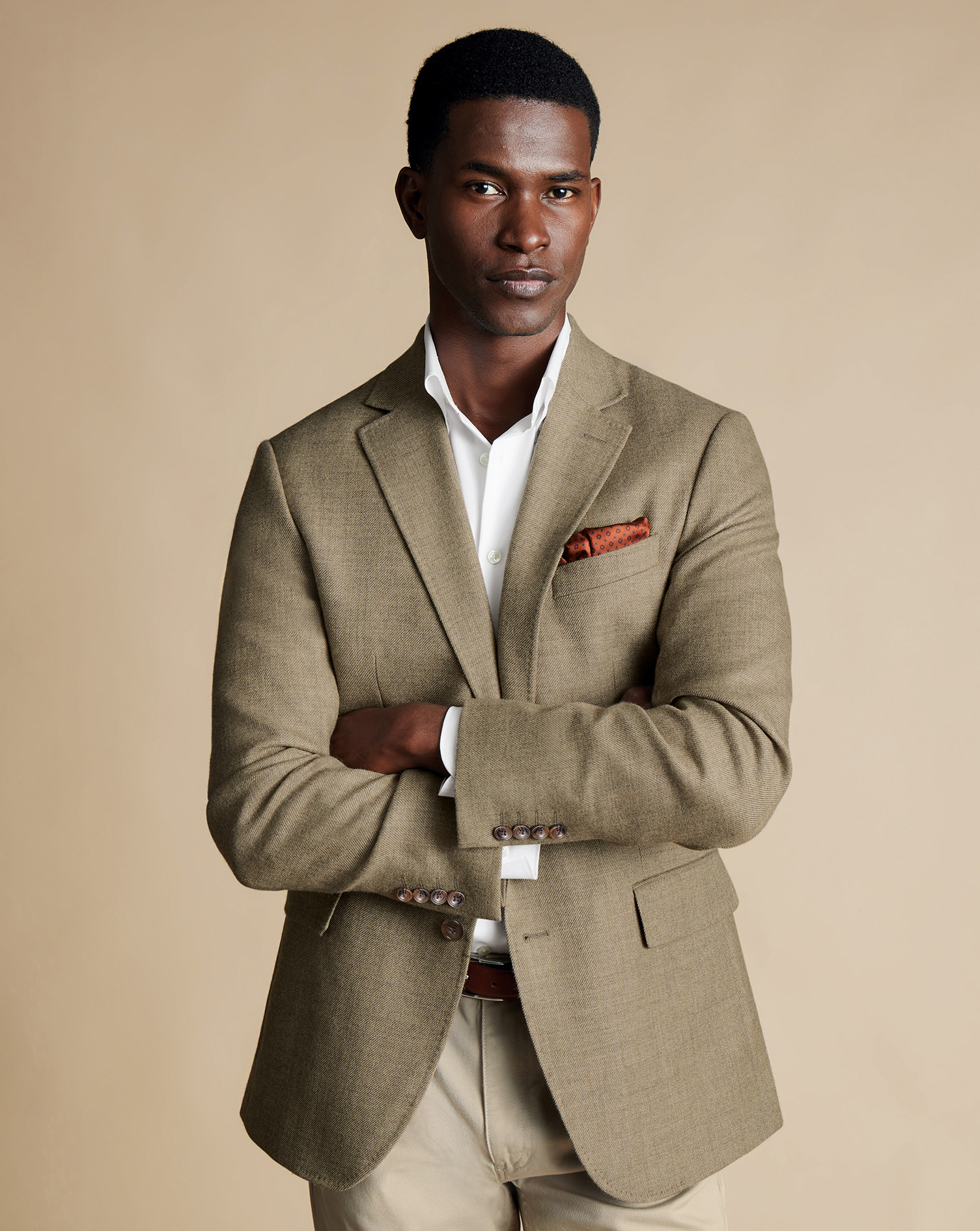 Men's Charles Tyrwhitt Twill Texture na Jacket - Oatmeal Neutral Size 40S Wool
