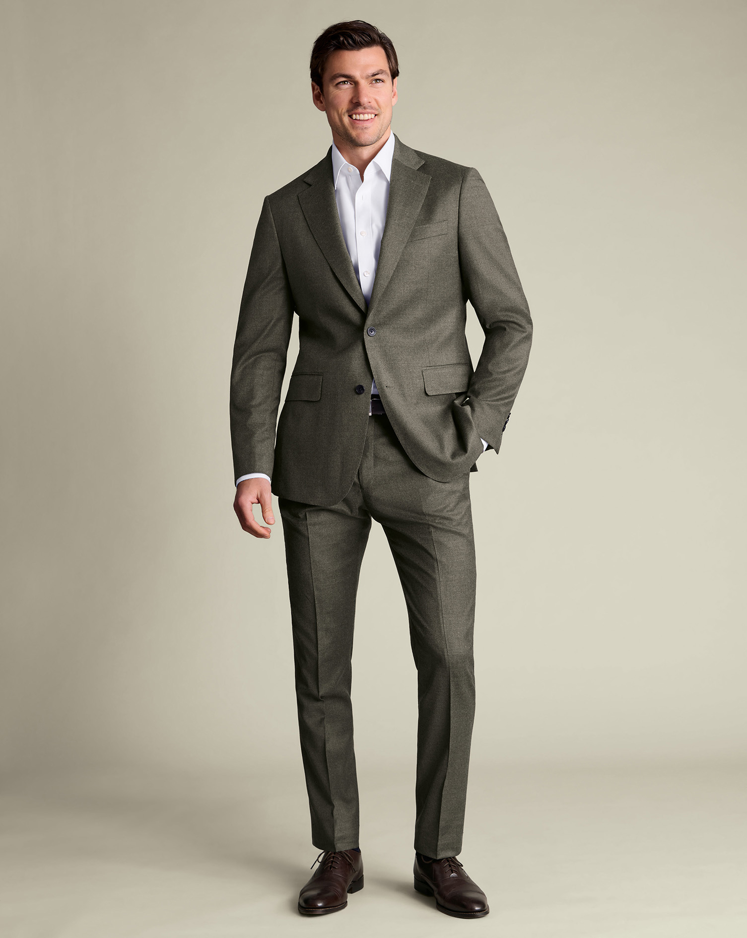 Italian Flannel Suit - Olive Green