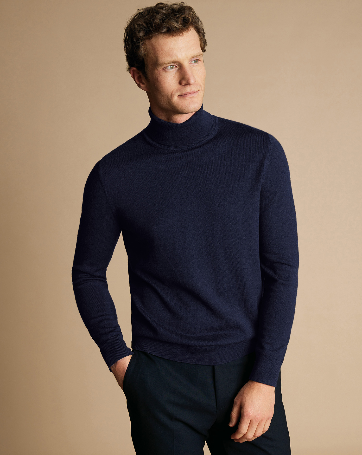 Men's Charles Tyrwhitt Roll Neck Sweater - Navy Blue Size Medium Merino
